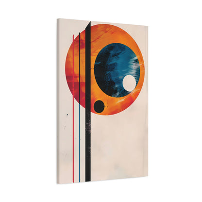 Abstract Geometric Canvas Art – Modern Retro Planet Print, Matte Stretched Canvas