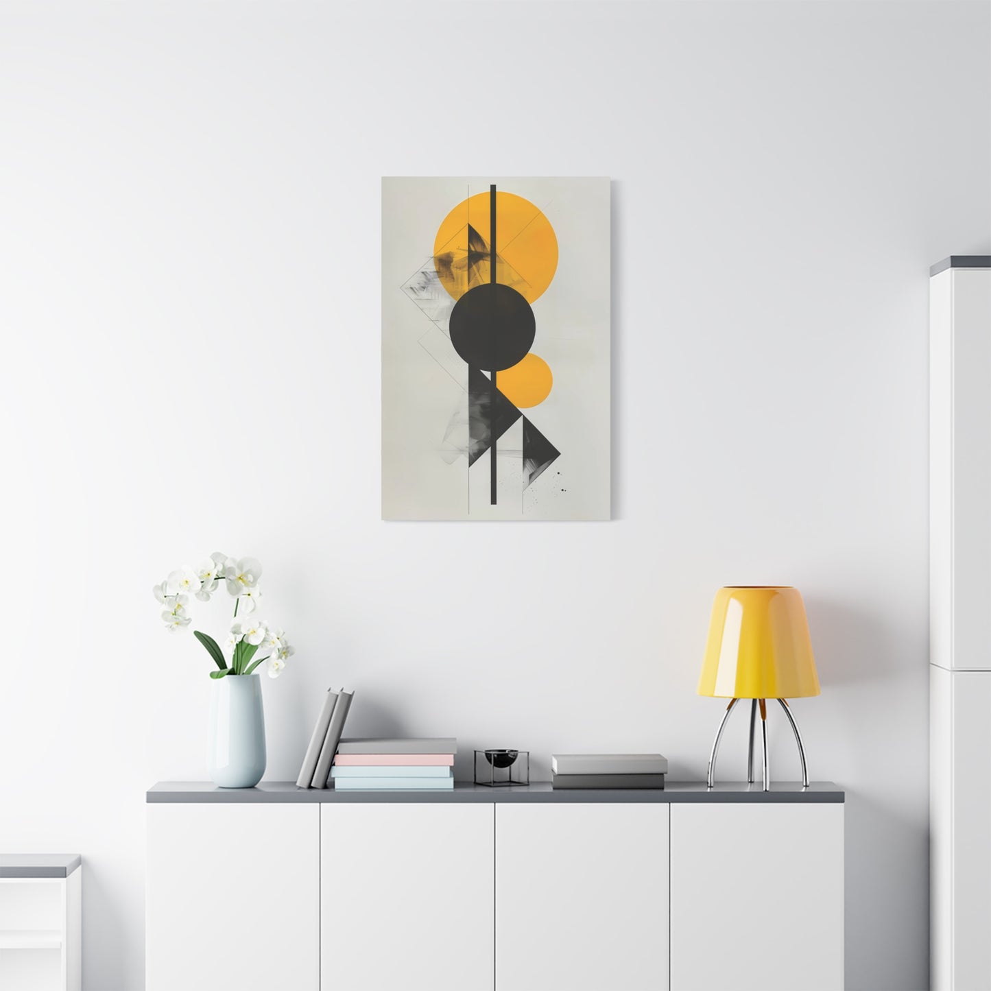 Bauhaus Circles — Yellow and Black Minimalist Print