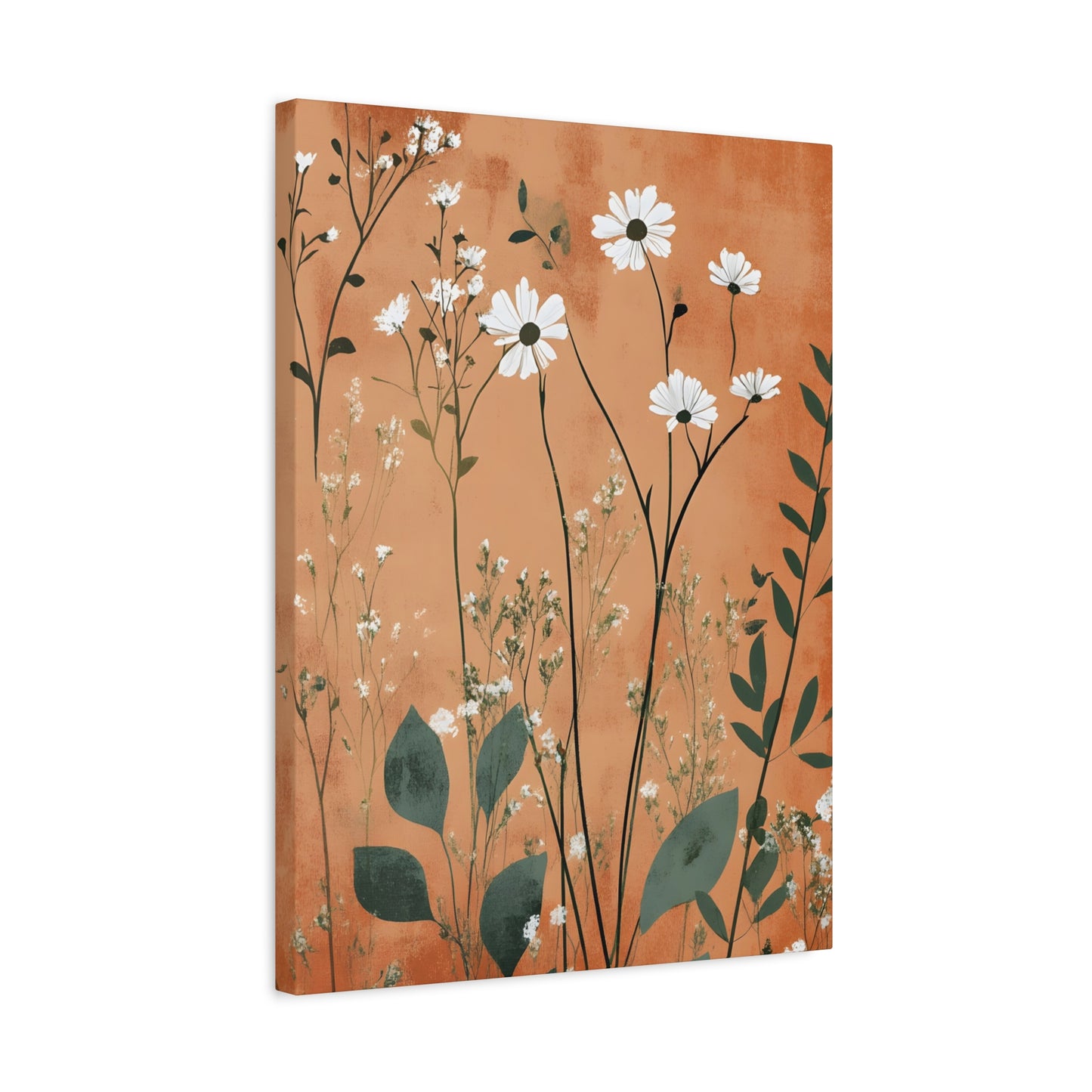 Daisy Meadow Matte Canvas Wall Art — Orange Botanical Stretched Canvas
