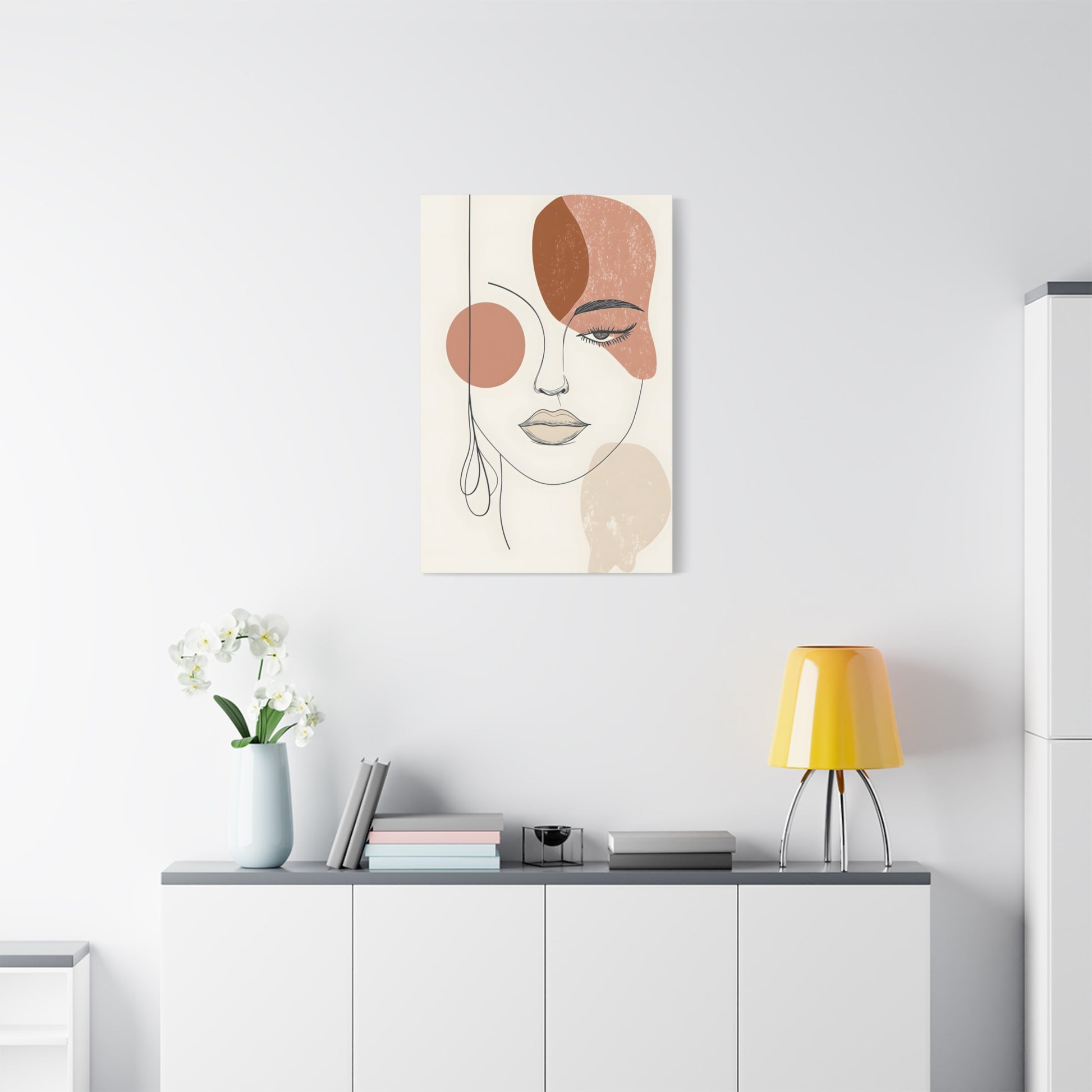 Abstract Woman Face Canvas Art – Minimal Line Portrait in Earth Tones