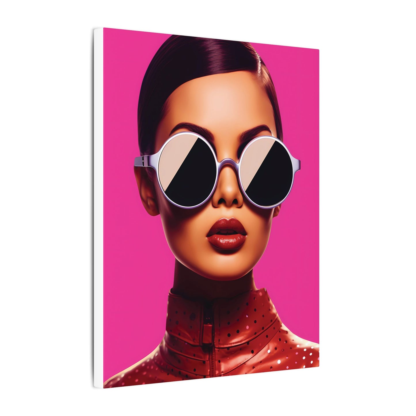 Fashionable Wall Art Canvas - Bold Pink Portrait with Sunglasses