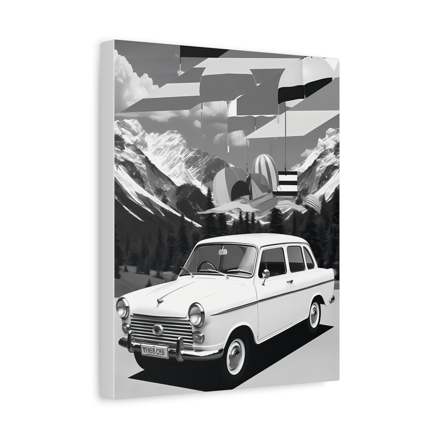 Black and White Vintage Car Canvas Art Print
