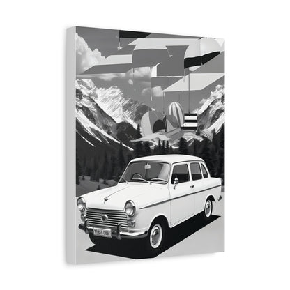 Black and White Vintage Car Canvas Art Print