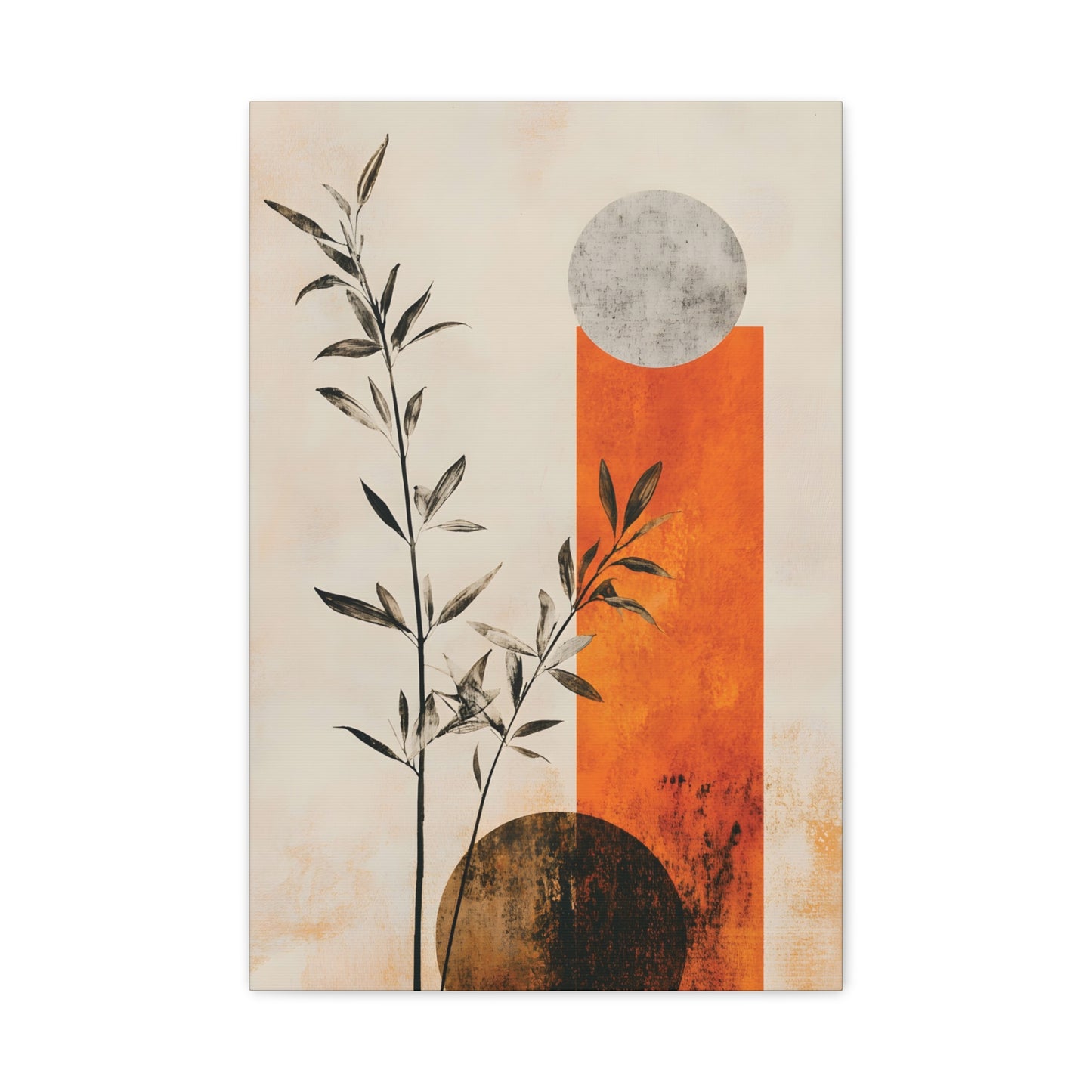 Abstract Botanical Canvas Print — Orange Geometric Sun & Moon Wall Art