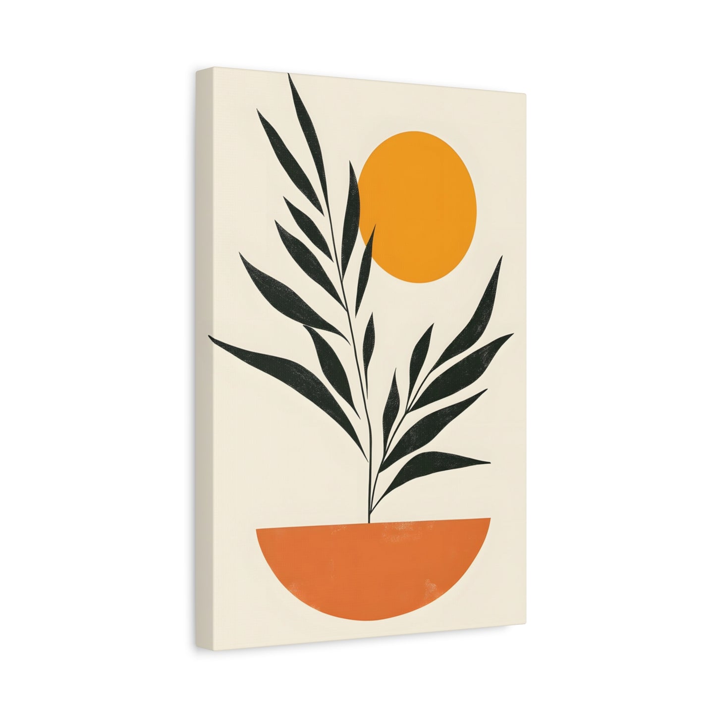 Minimalist Botanical Canvas Print — Midcentury Plant & Sun Wall Art
