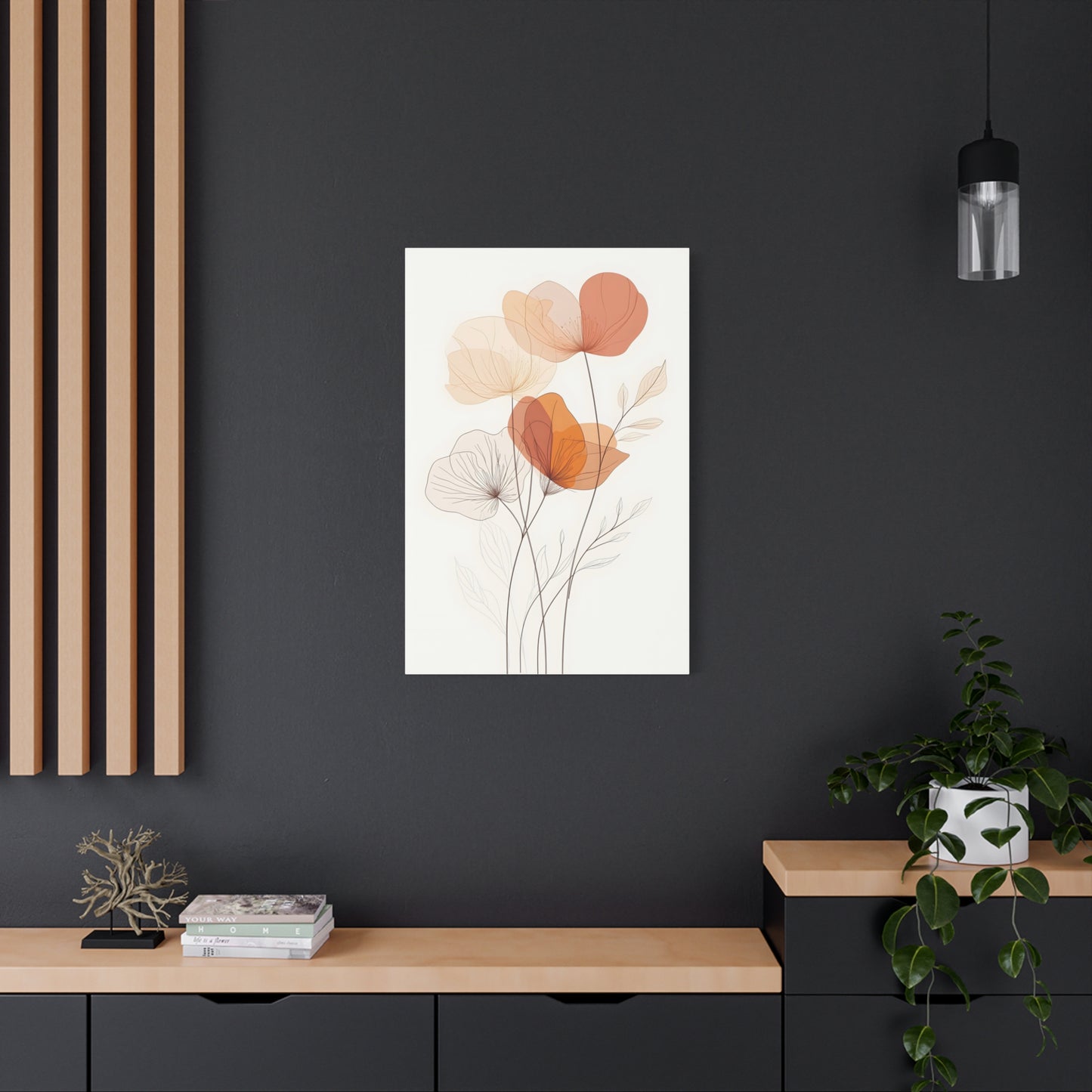 Botanical Bloom Matte Canvas Wall Art — Minimal Orange Floral Stretched Print