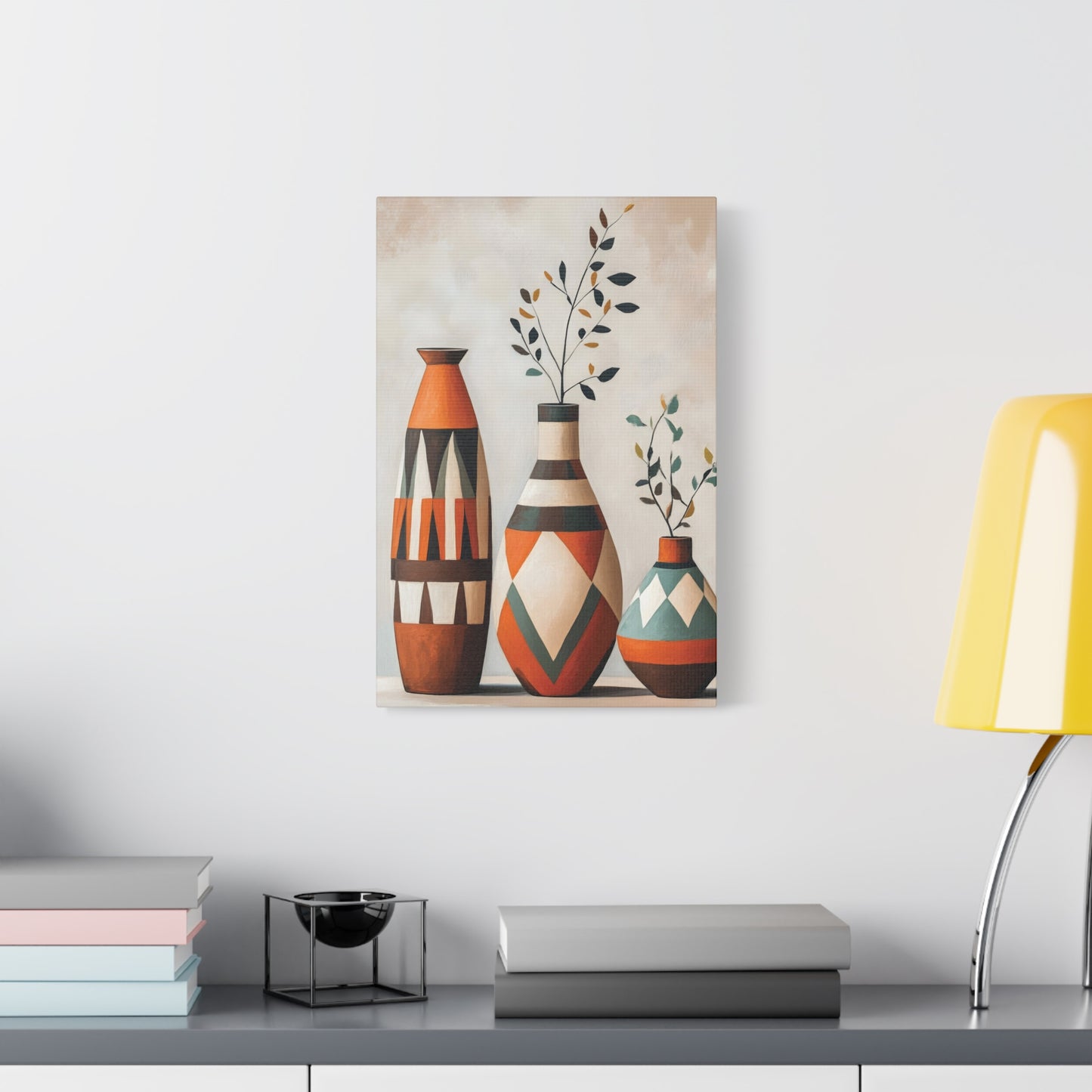Geometric Vases Canvas Wall Art – Boho Tribal Matte Stretched Print