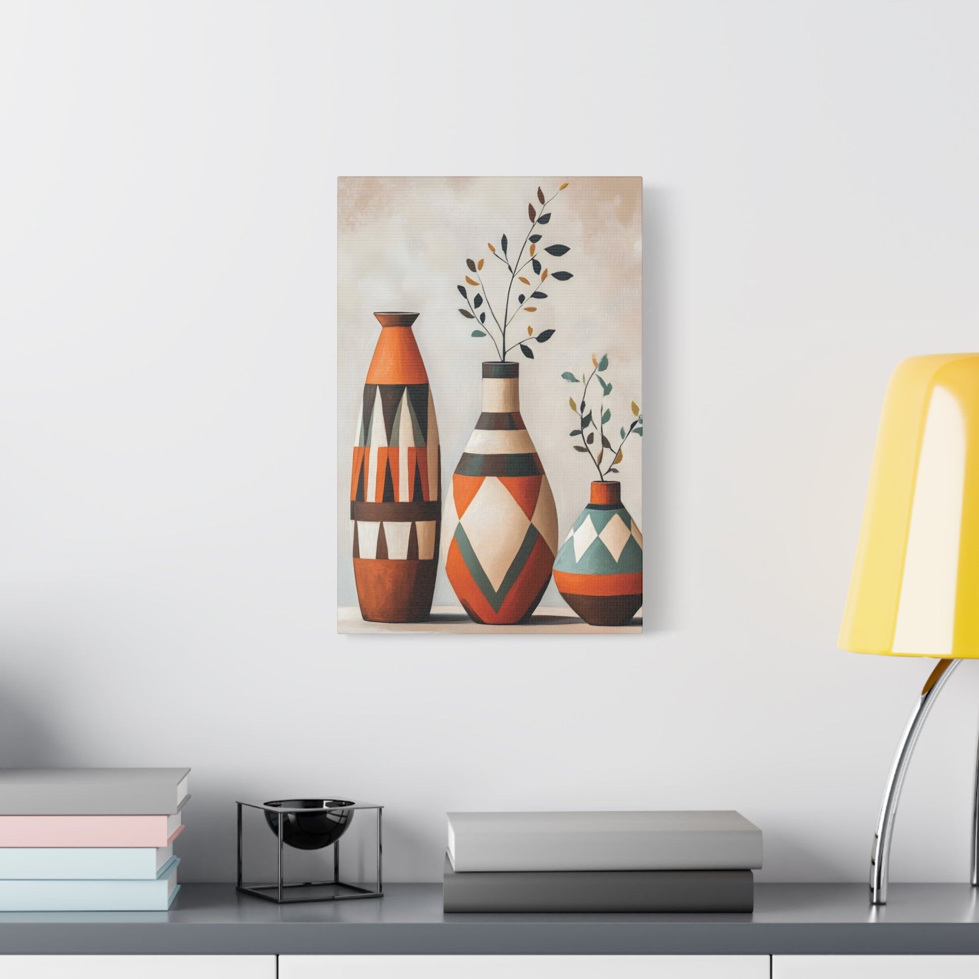 Geometric Vases Canvas Wall Art – Boho Tribal Matte Stretched Print