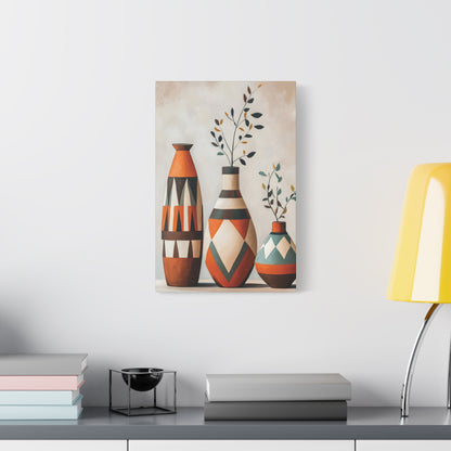 Geometric Vases Canvas Wall Art – Boho Tribal Matte Stretched Print