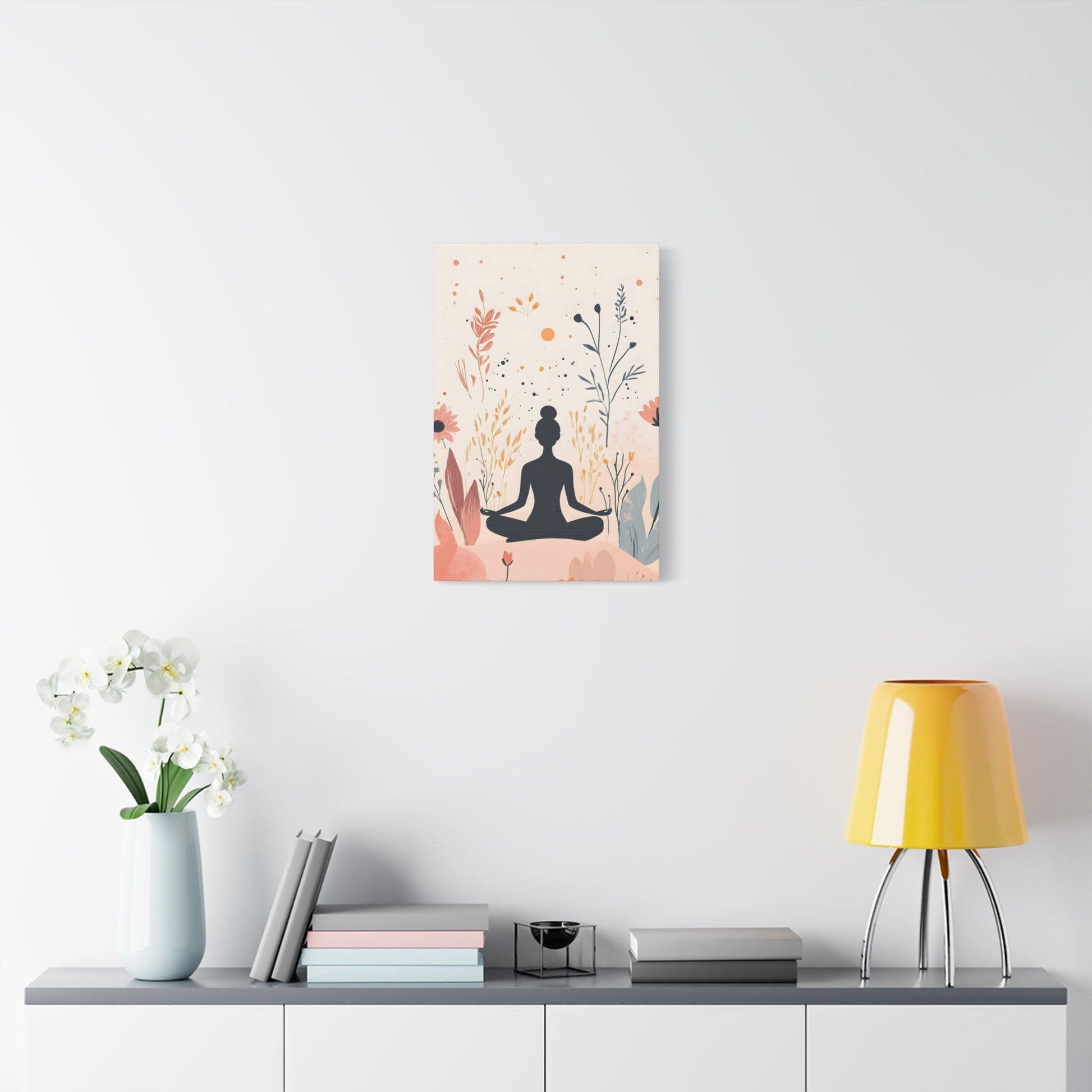 Meditation Silhouette Canvas Art – Boho Floral Yoga Wall Decor
