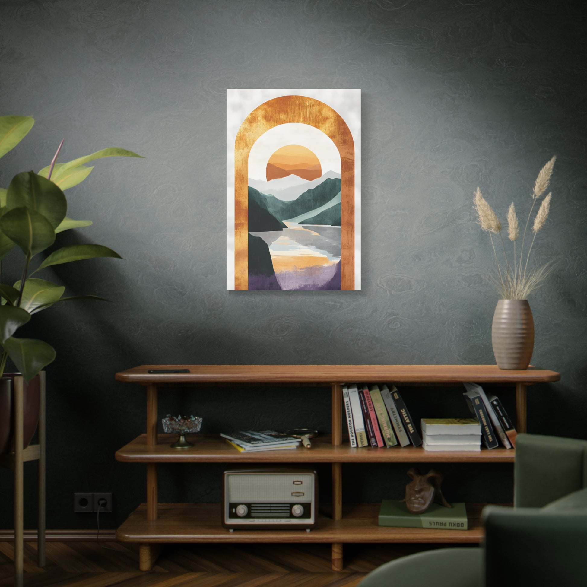 Sunset Arch Landscape Canvas Print — Abstract Mountain Lake Wall Art