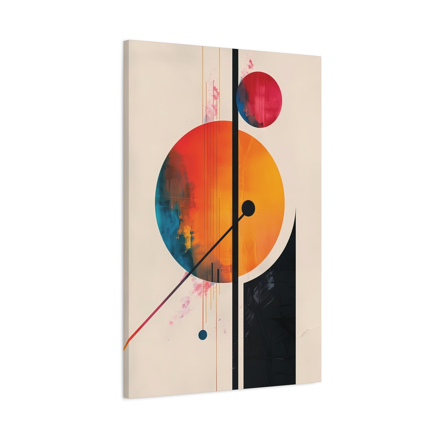 Abstract Geometric Canvas Art — Colorful Retro Sun & Planets Matte Stretched Canvas