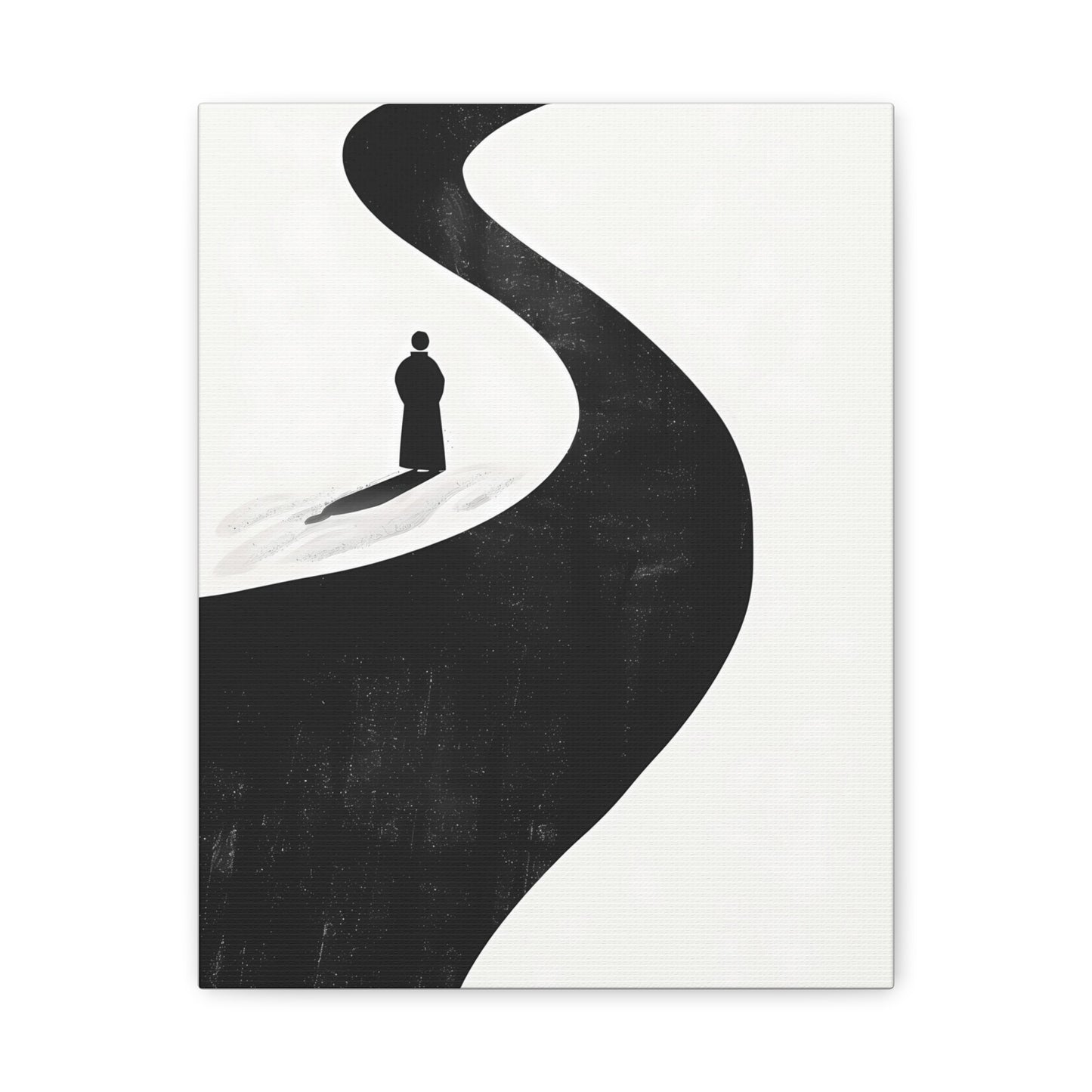Minimalist Black & White Canvas Art — Solitary Figure on Winding Path