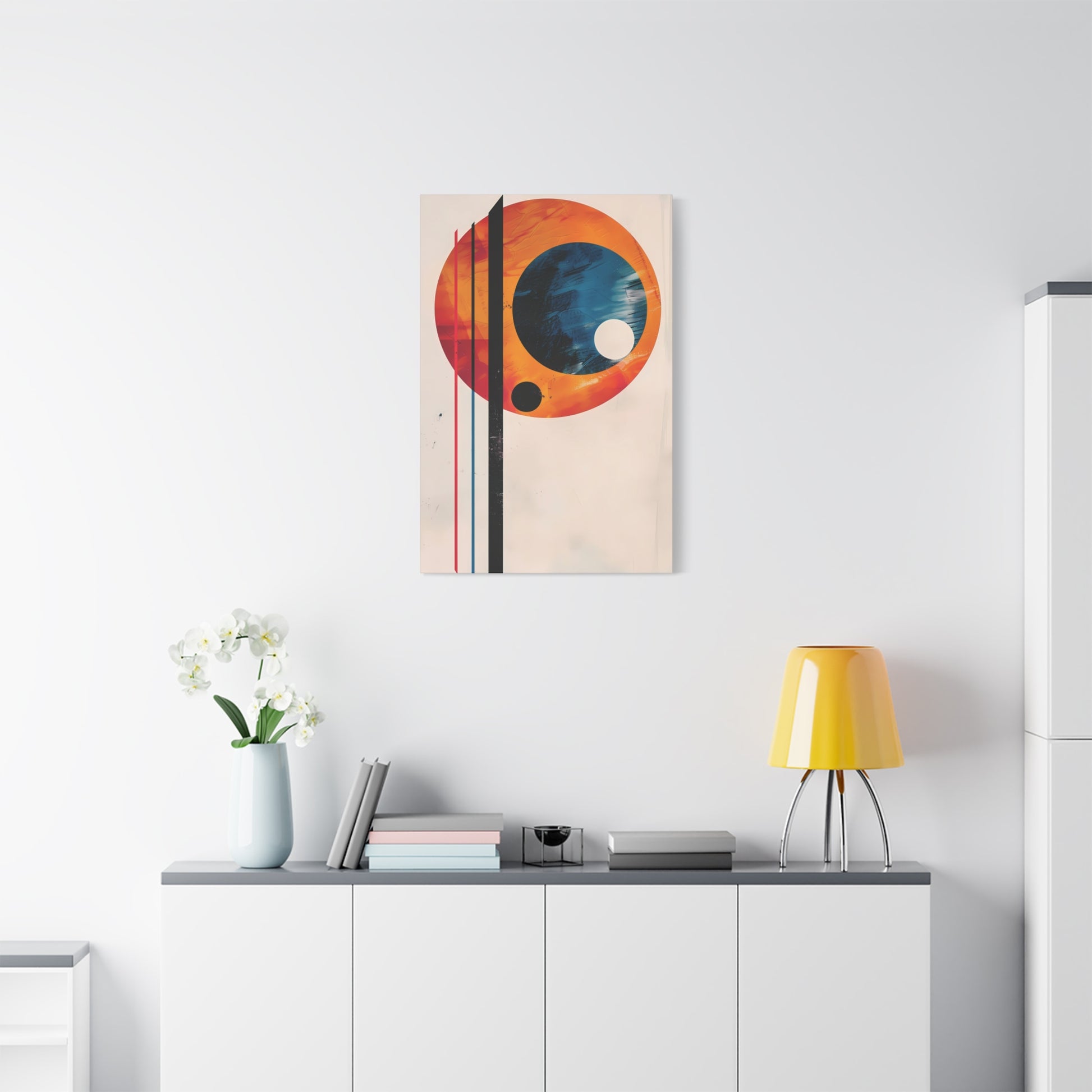 Abstract Geometric Canvas Art – Modern Retro Planet Print, Matte Stretched Canvas