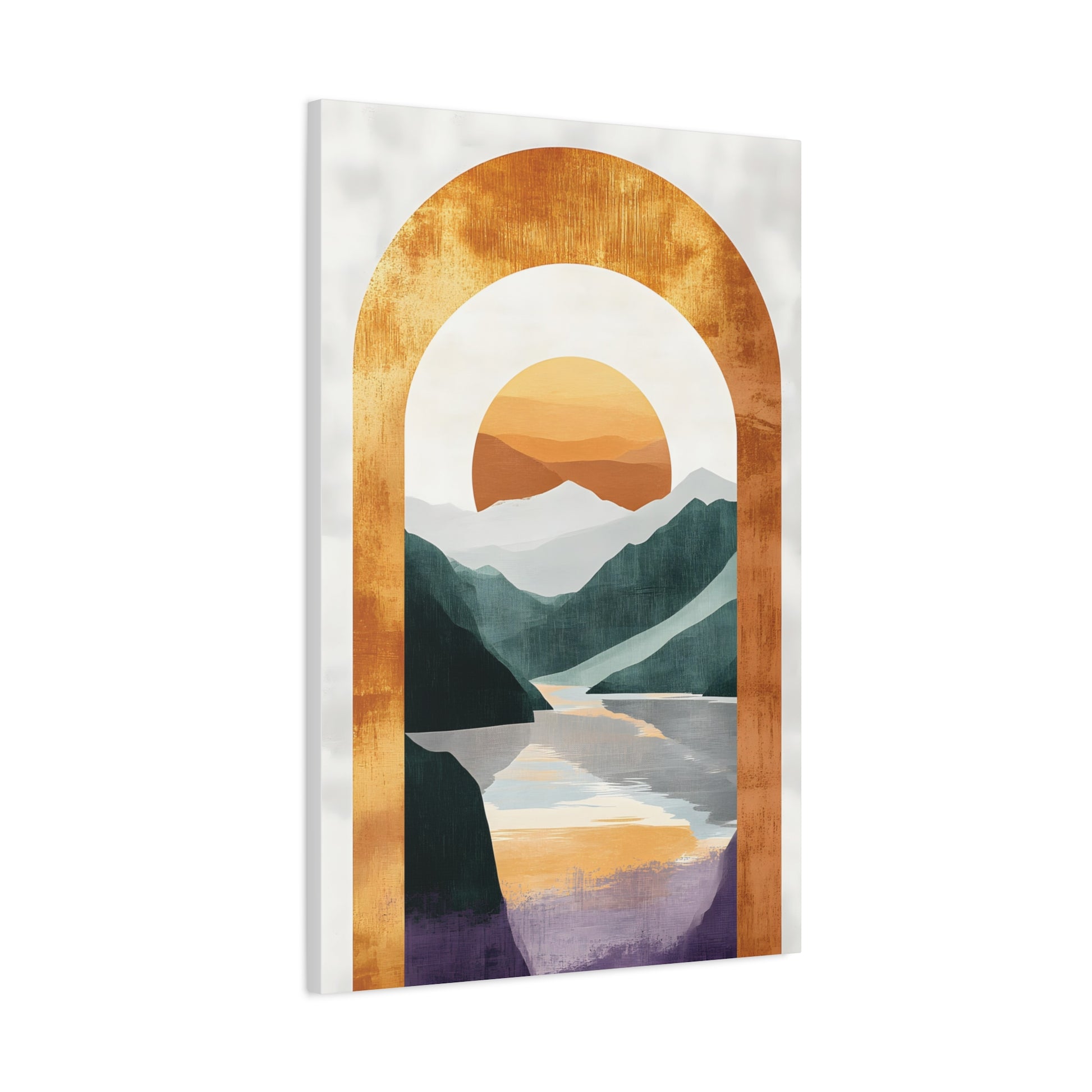 Sunset Arch Landscape Canvas Print — Abstract Mountain Lake Wall Art
