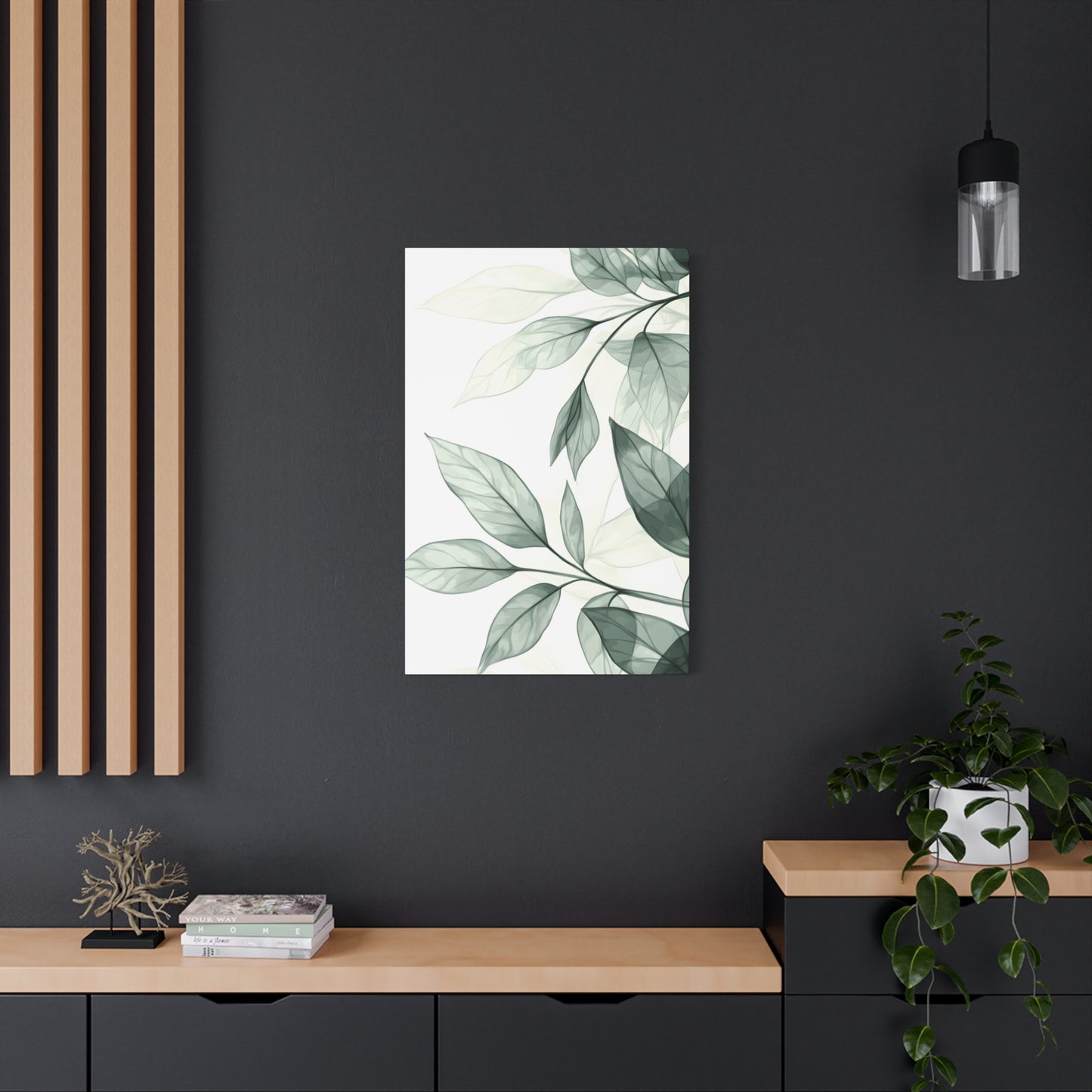 Botanical Leaf Canvas Print – Green Watercolor Stretched Wall Art