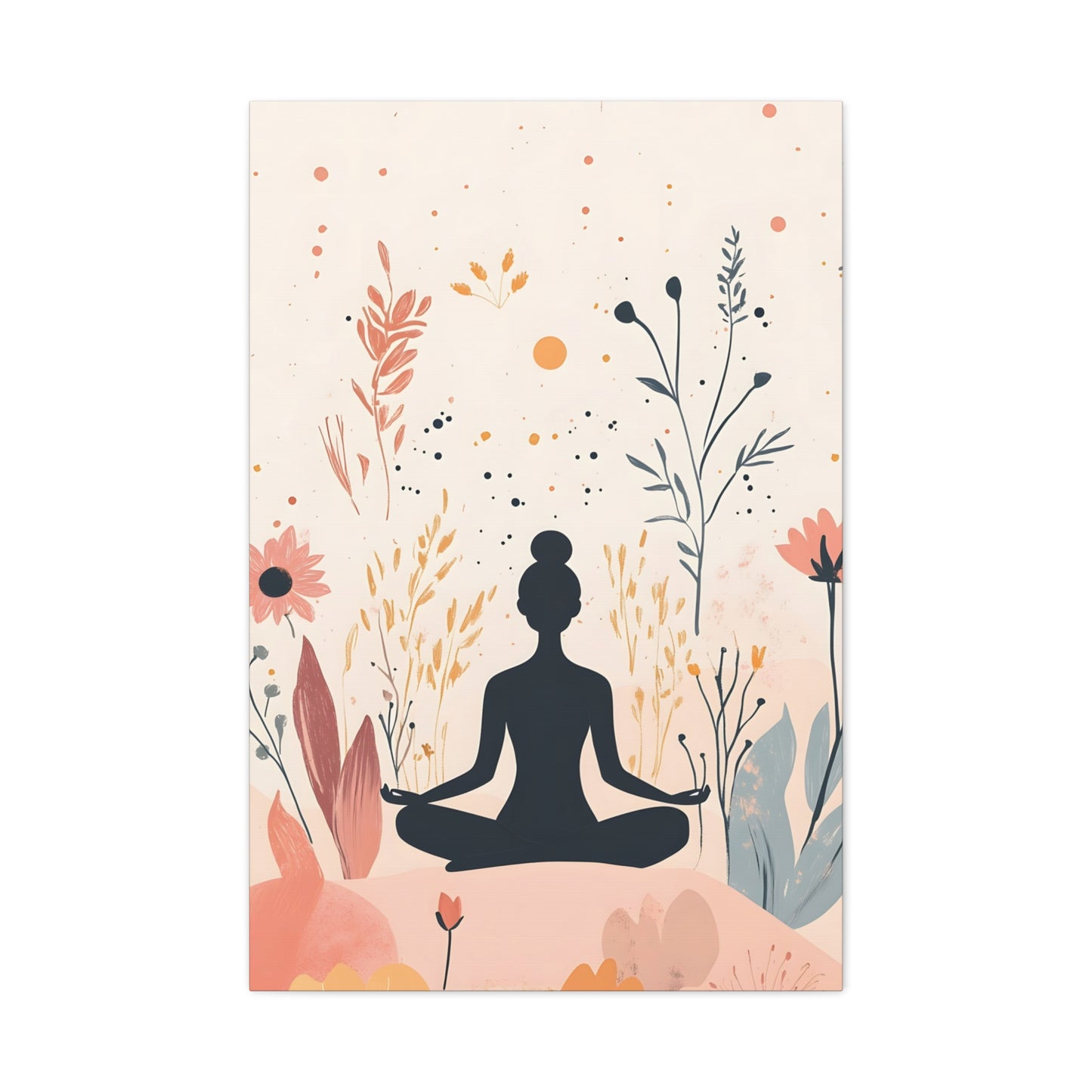 Meditation Silhouette Canvas Art – Boho Floral Yoga Wall Decor