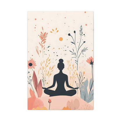 Meditation Silhouette Canvas Art – Boho Floral Yoga Wall Decor