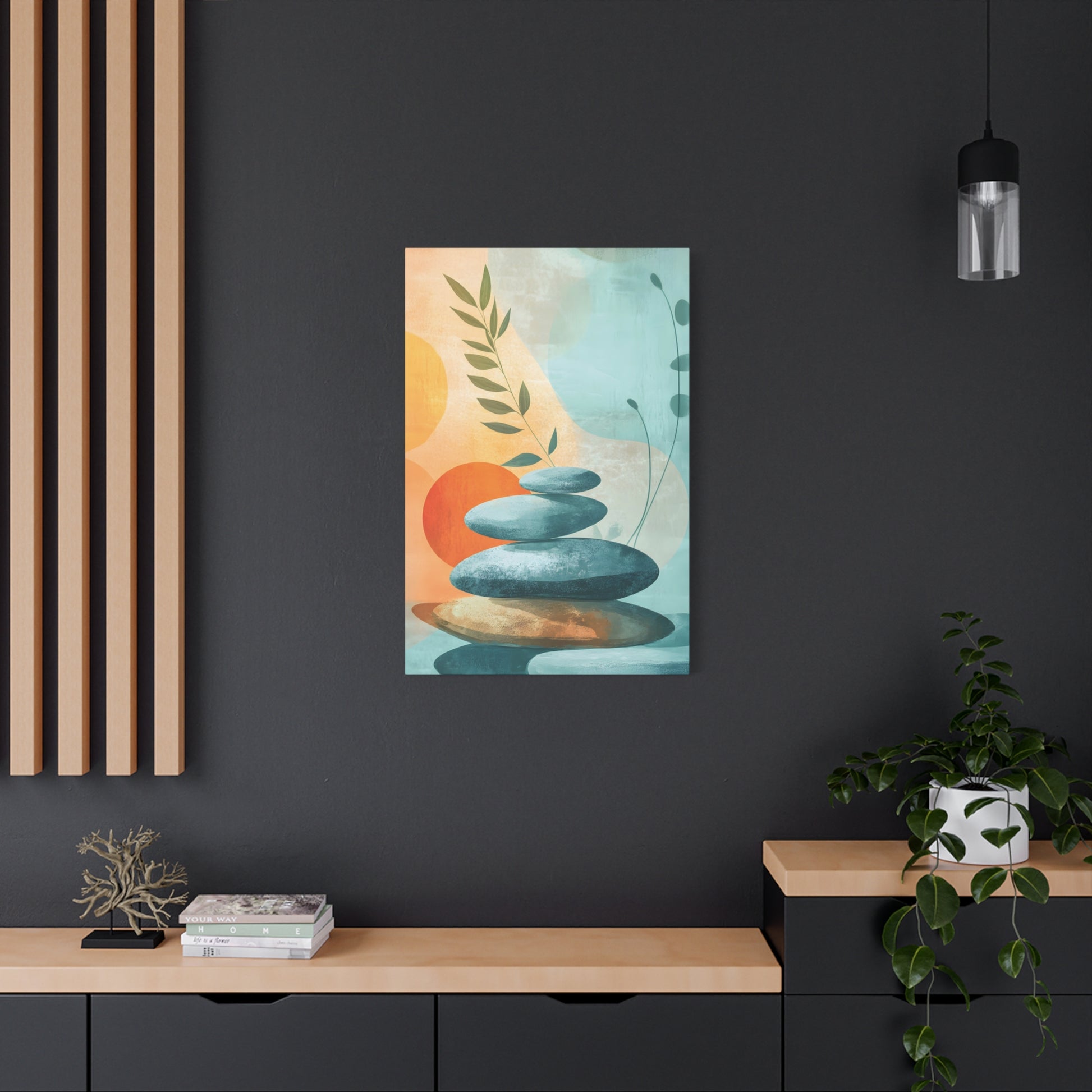 Zen Stack Abstract Canvas Wall Art — Tranquil Stones & Sun Matte Stretched Canvas