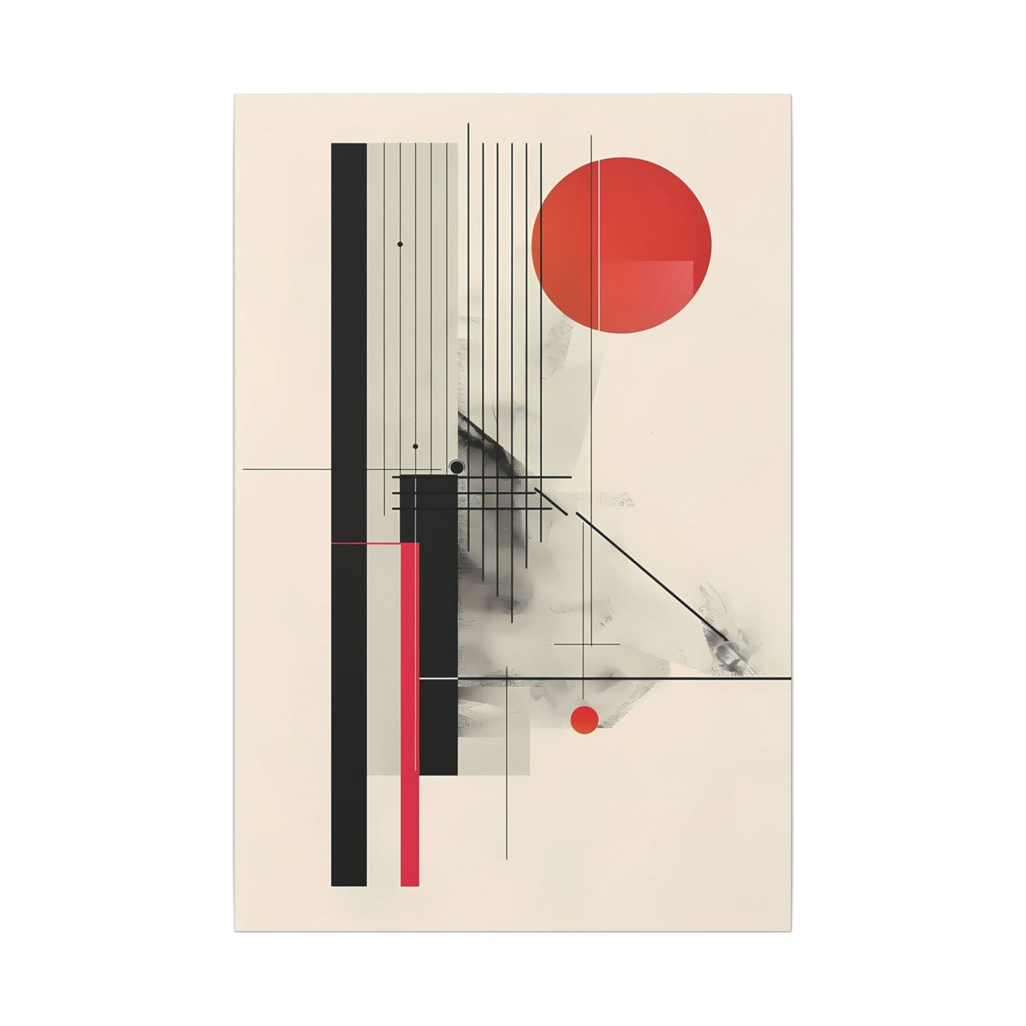 Bauhaus Inspired Canvas Print: Geometric Structure in Black and Sun Red