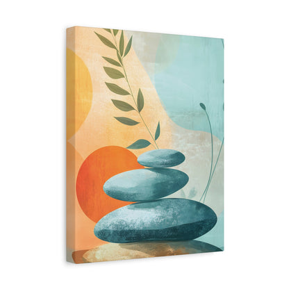 Zen Stack Abstract Canvas Wall Art — Tranquil Stones & Sun Matte Stretched Canvas