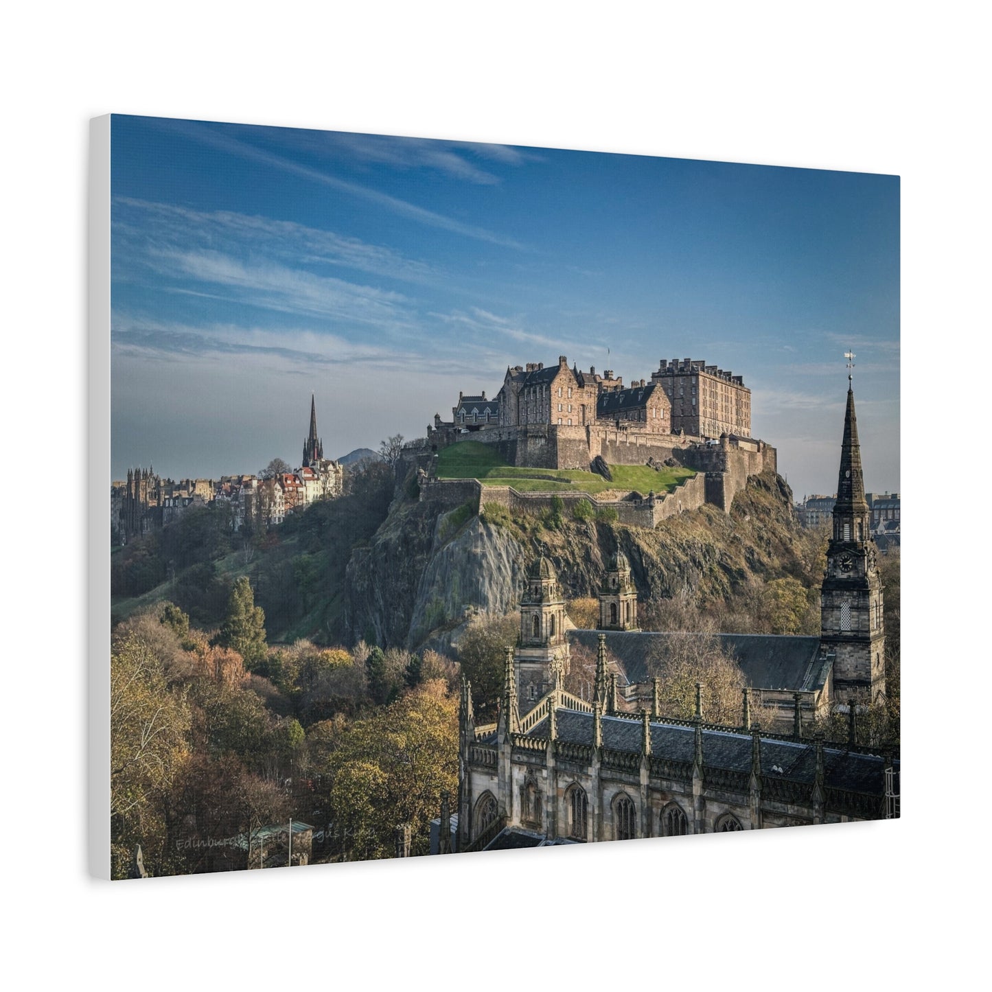 Edinburgh Castle in Sunlight, Scotland – Canvas Print by Fergus King