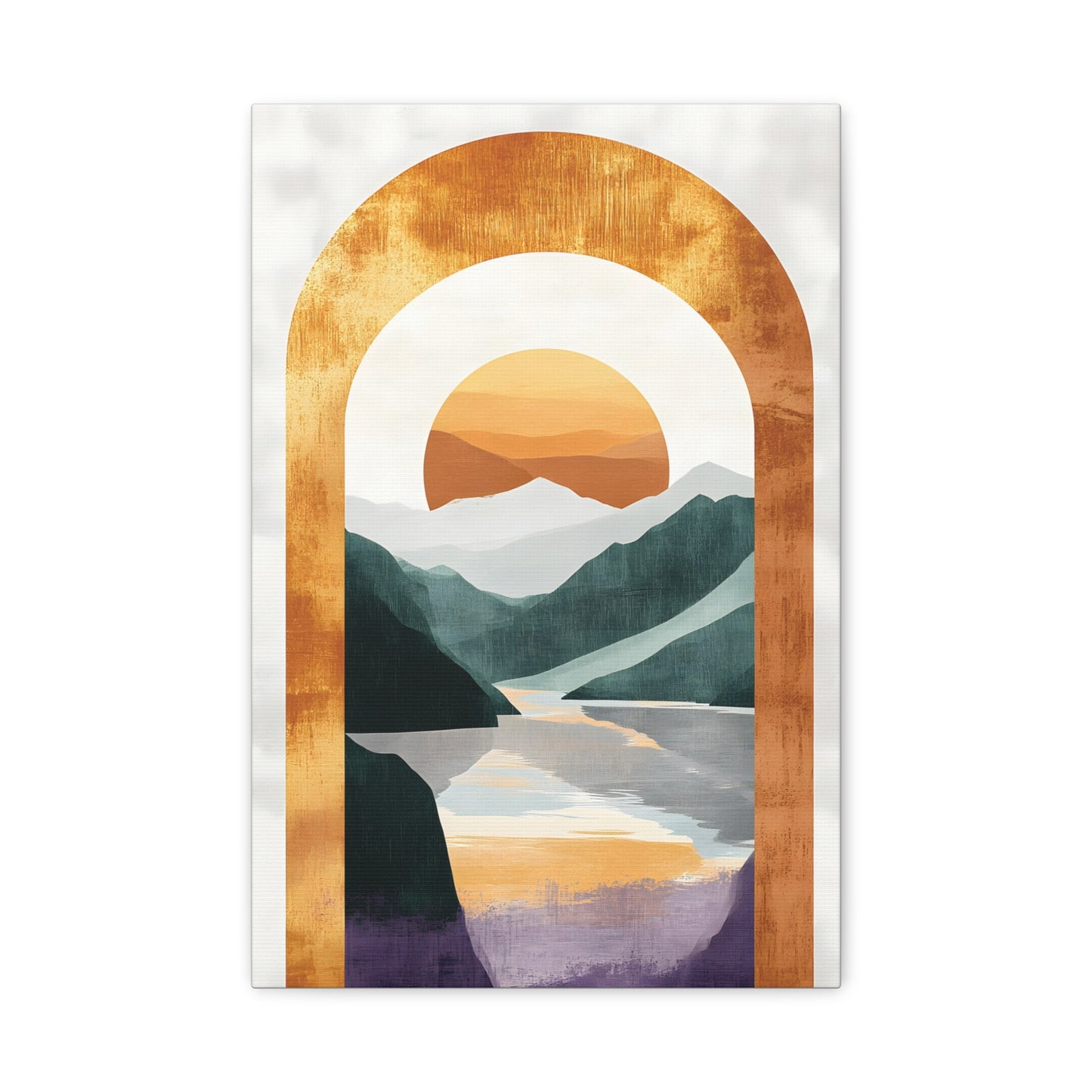 Sunset Arch Landscape Canvas Print — Abstract Mountain Lake Wall Art