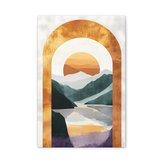Sunset Arch Landscape Canvas Print — Abstract Mountain Lake Wall Art