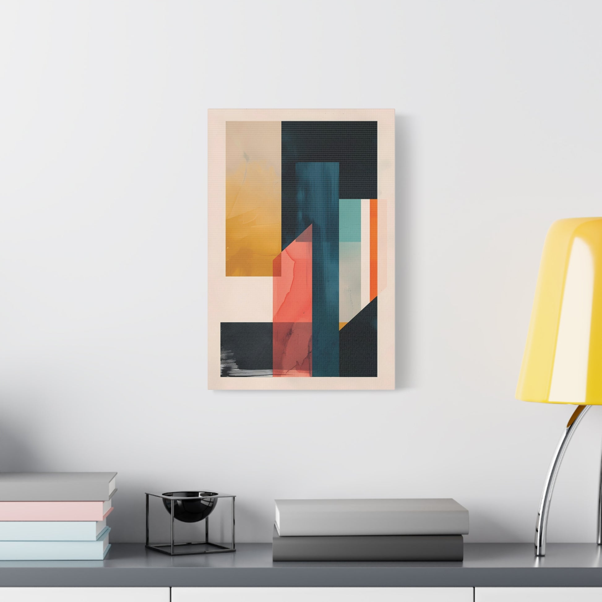 Abstract Geometric Canvas Art — Modern Colorblock Matte Stretched Print