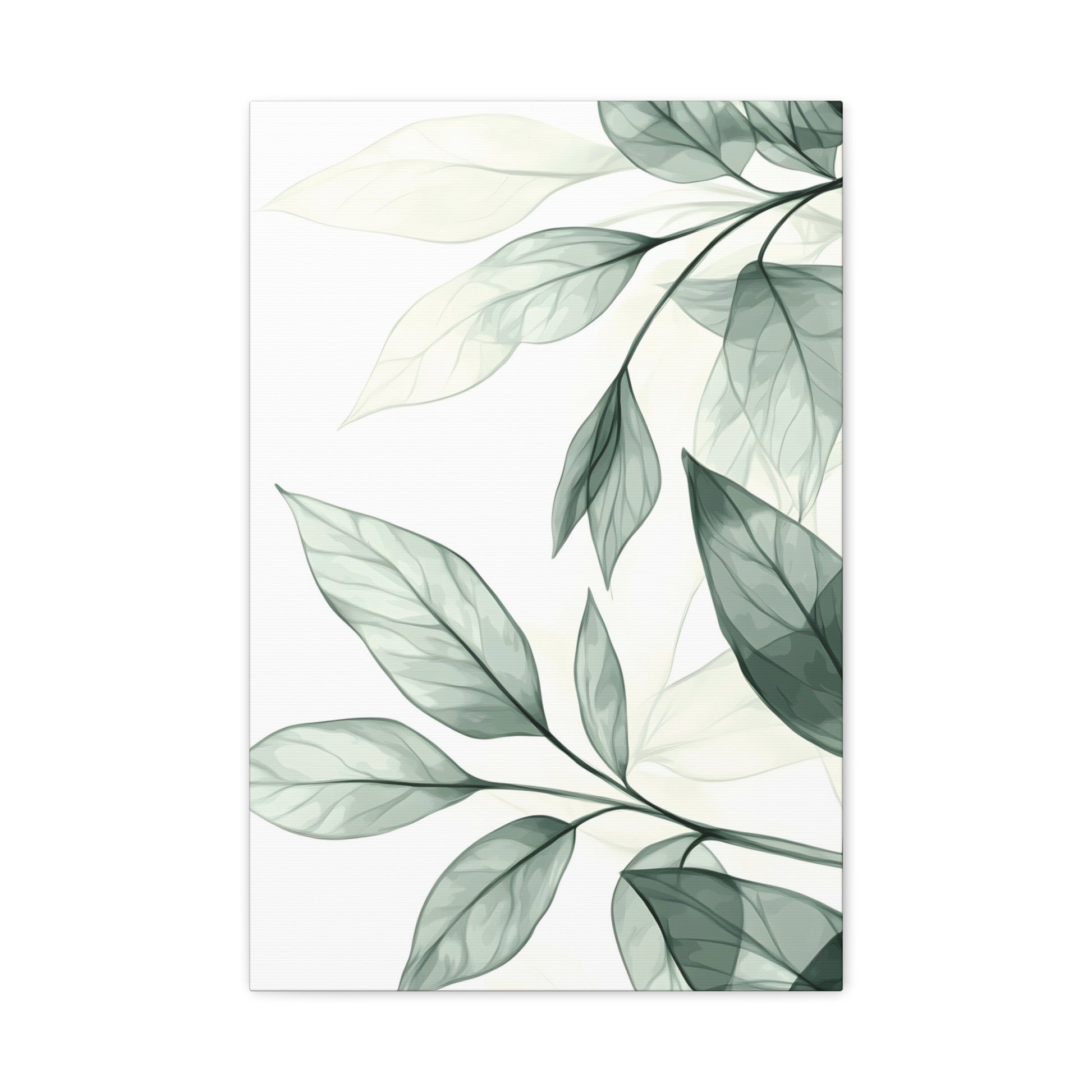 Botanical Leaf Canvas Print – Green Watercolor Stretched Wall Art