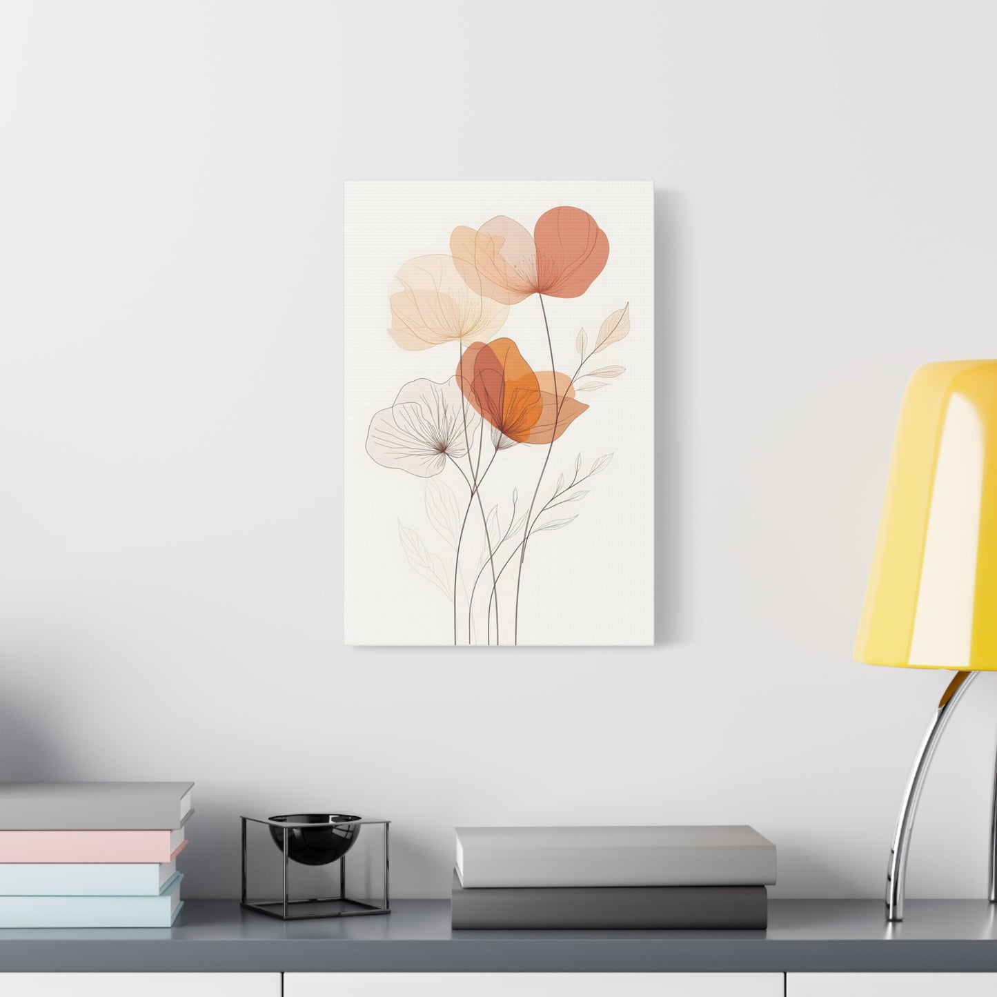 Botanical Bloom Matte Canvas Wall Art — Minimal Orange Floral Stretched Print