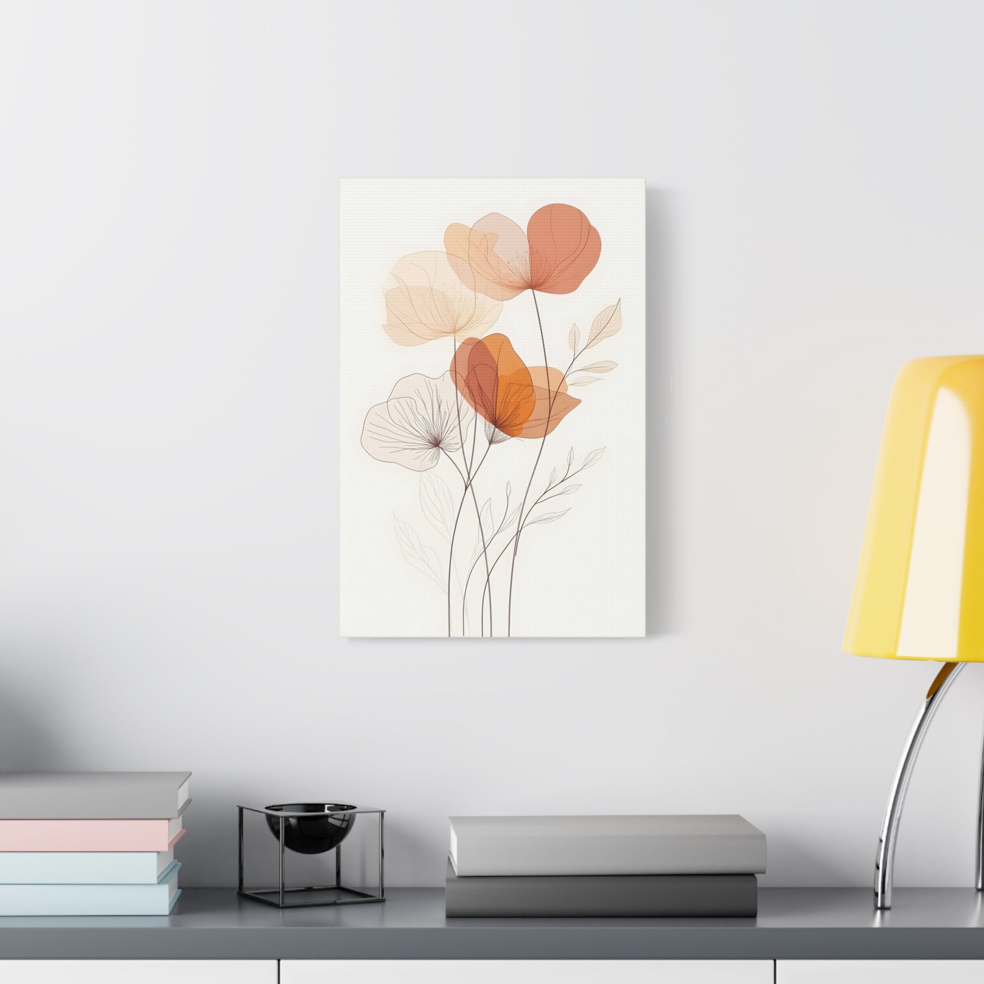 Botanical Bloom Matte Canvas Wall Art — Minimal Orange Floral Stretched Print