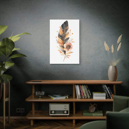 Feather & Bloom Canvas Wall Art — Neutral Boho Floral Feather Print