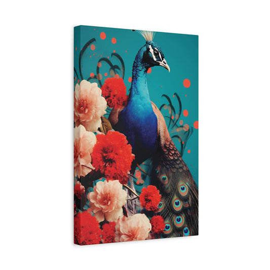 Vibrant Peacock Canvas Wall Art, Colorful Floral Art Print
