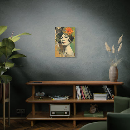 Vintage Floral Portrait Canvas Art – Elegant Woman with Butterflies
