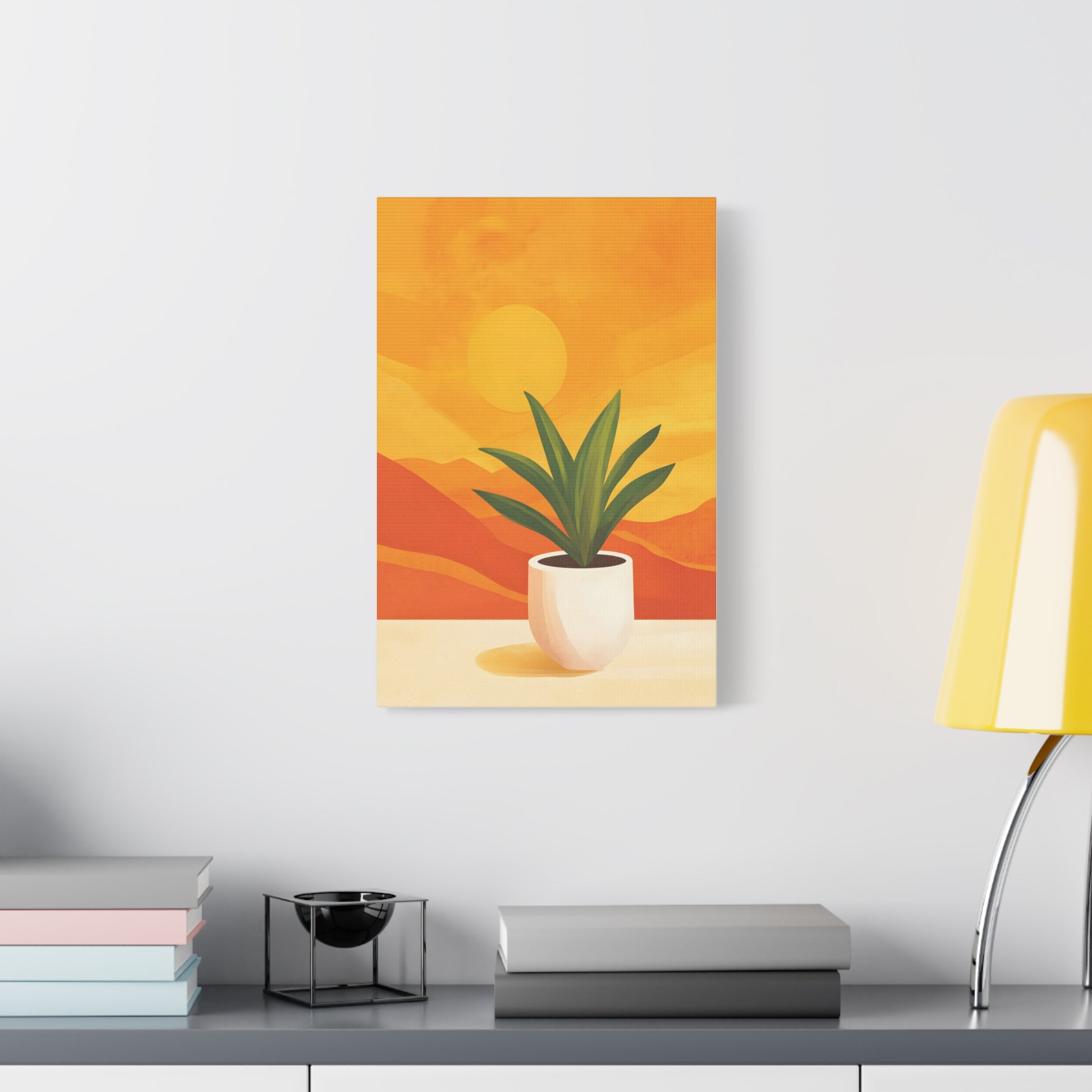 Minimalist Plant Poster in Warm Sunset Tones