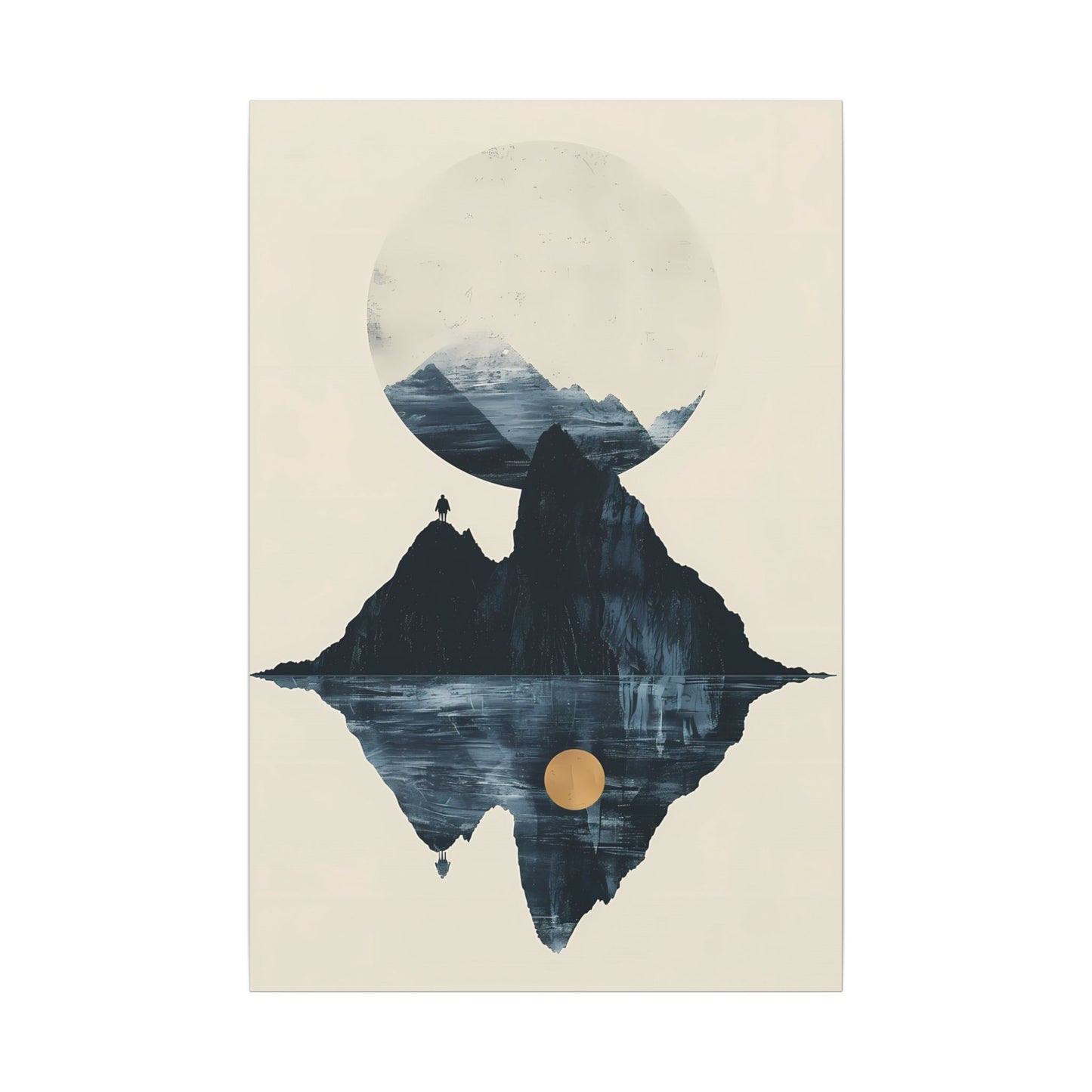 Modern Solitude Canvas Print: Mountain Reflection and Golden Sun