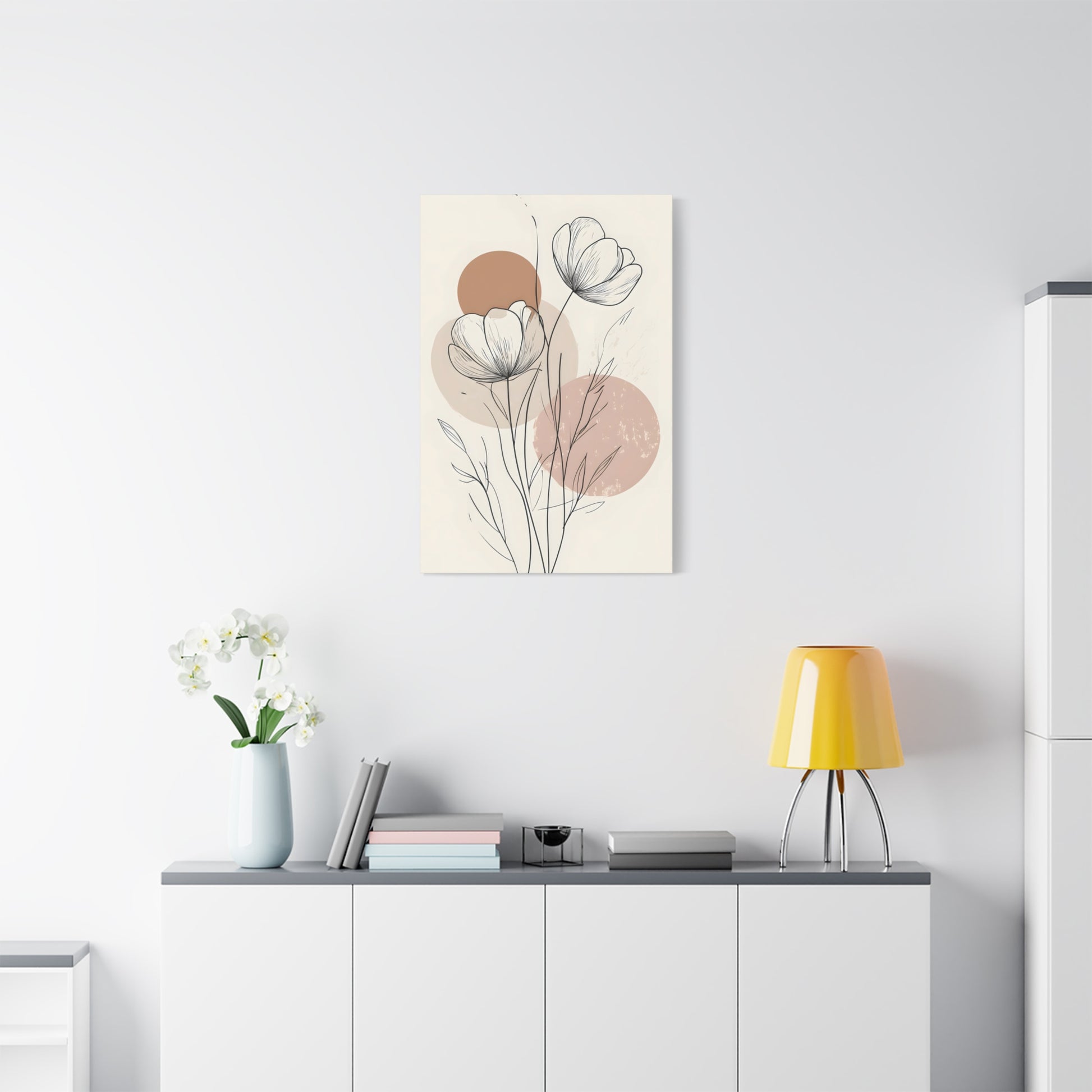 Neutral Floral Line Art Canvas Print — Minimal Poppy Wall Decor