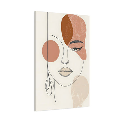 Abstract Woman Face Canvas Art – Minimal Line Portrait in Earth Tones