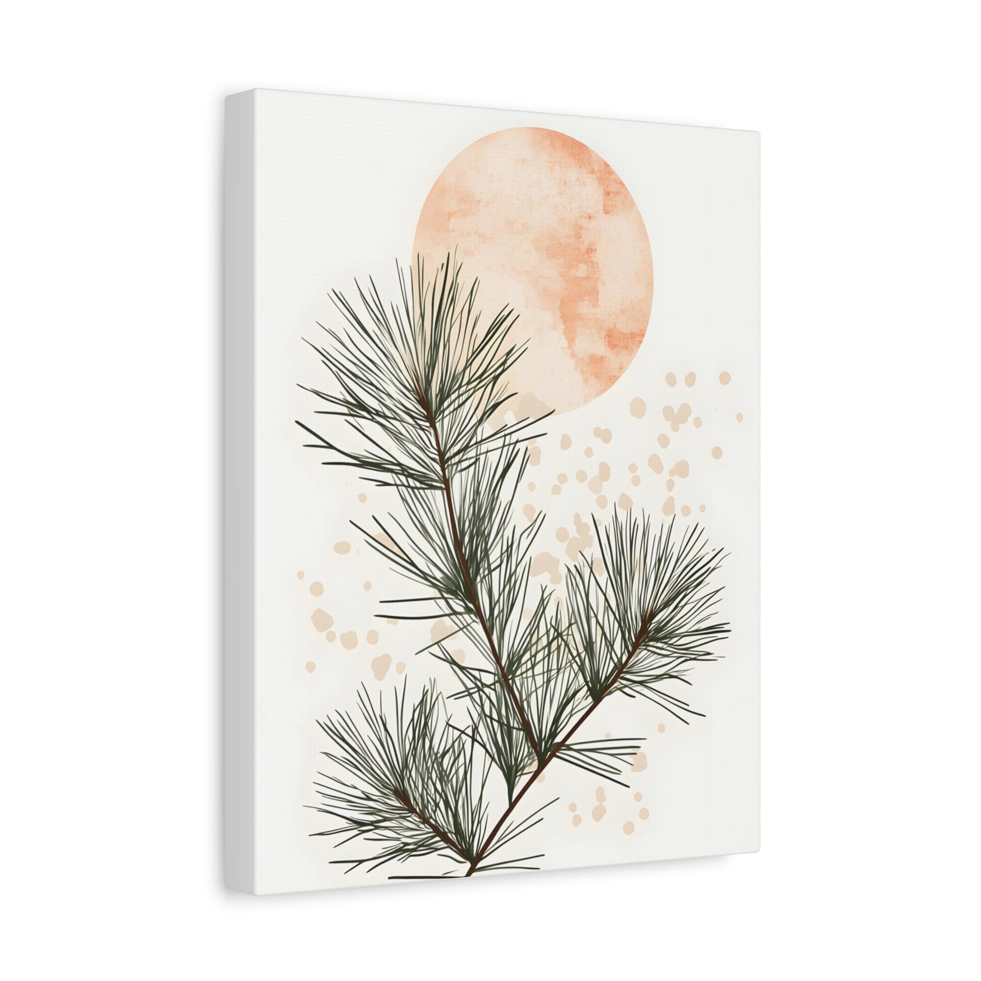 Botanical Pine Branch Canvas Print — Minimalist Pine Art with Warm Sun