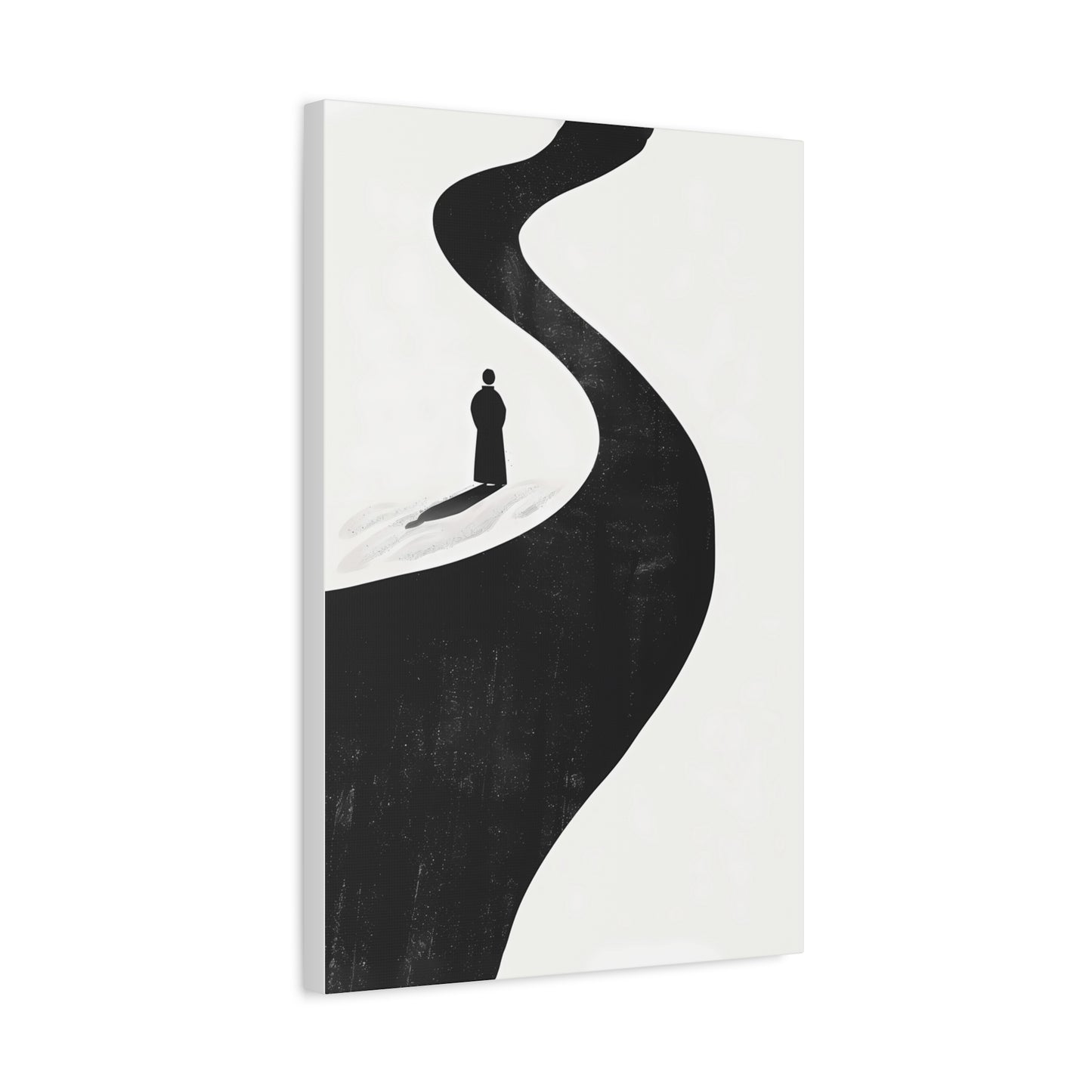 Minimalist Black & White Canvas Art — Solitary Figure on Winding Path