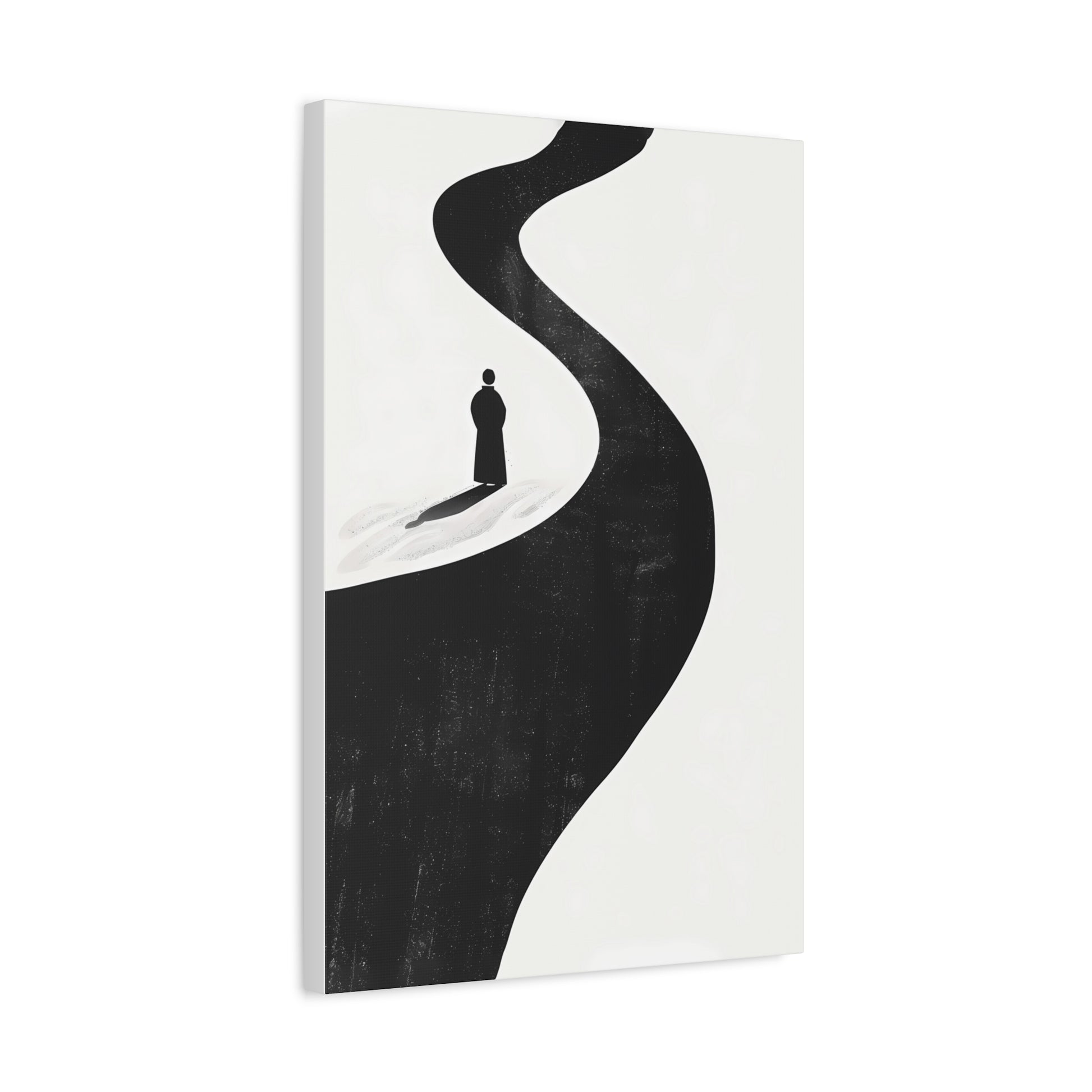 Minimalist Black & White Canvas Art — Solitary Figure on Winding Path