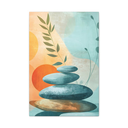 Zen Stack Abstract Canvas Wall Art — Tranquil Stones & Sun Matte Stretched Canvas