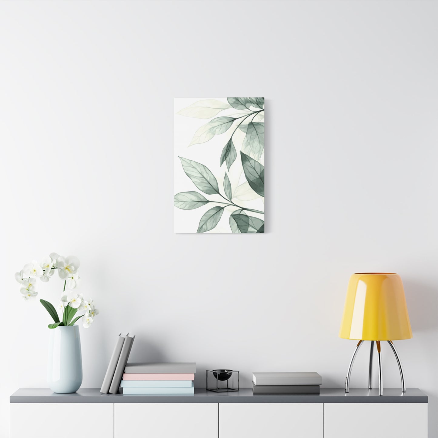 Botanical Leaf Canvas Print – Green Watercolor Stretched Wall Art