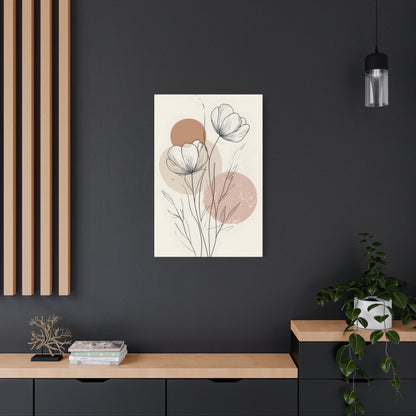Neutral Floral Line Art Canvas Print — Minimal Poppy Wall Decor