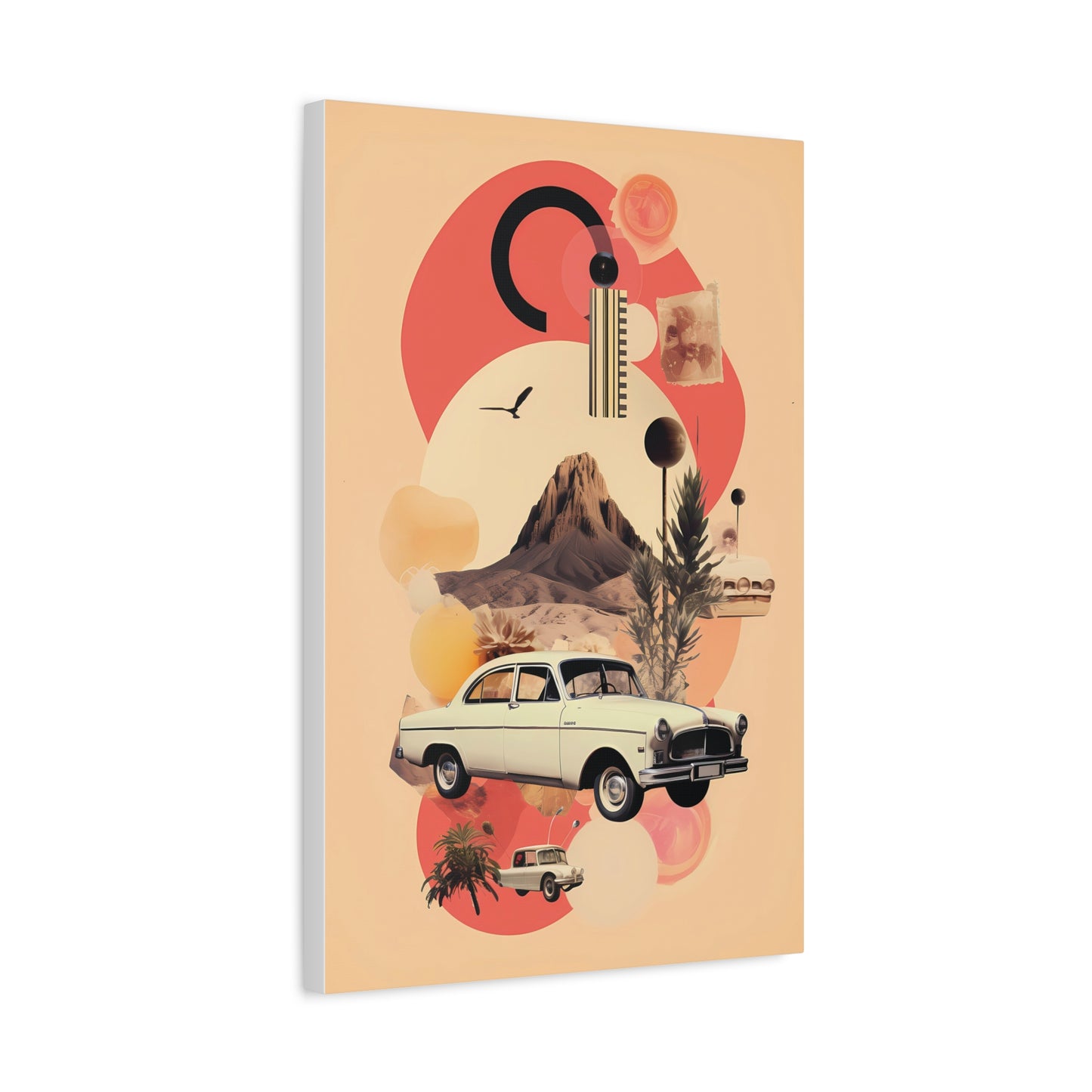 Retro Desert Landscape Canvas Print, Vintage Car Artwork