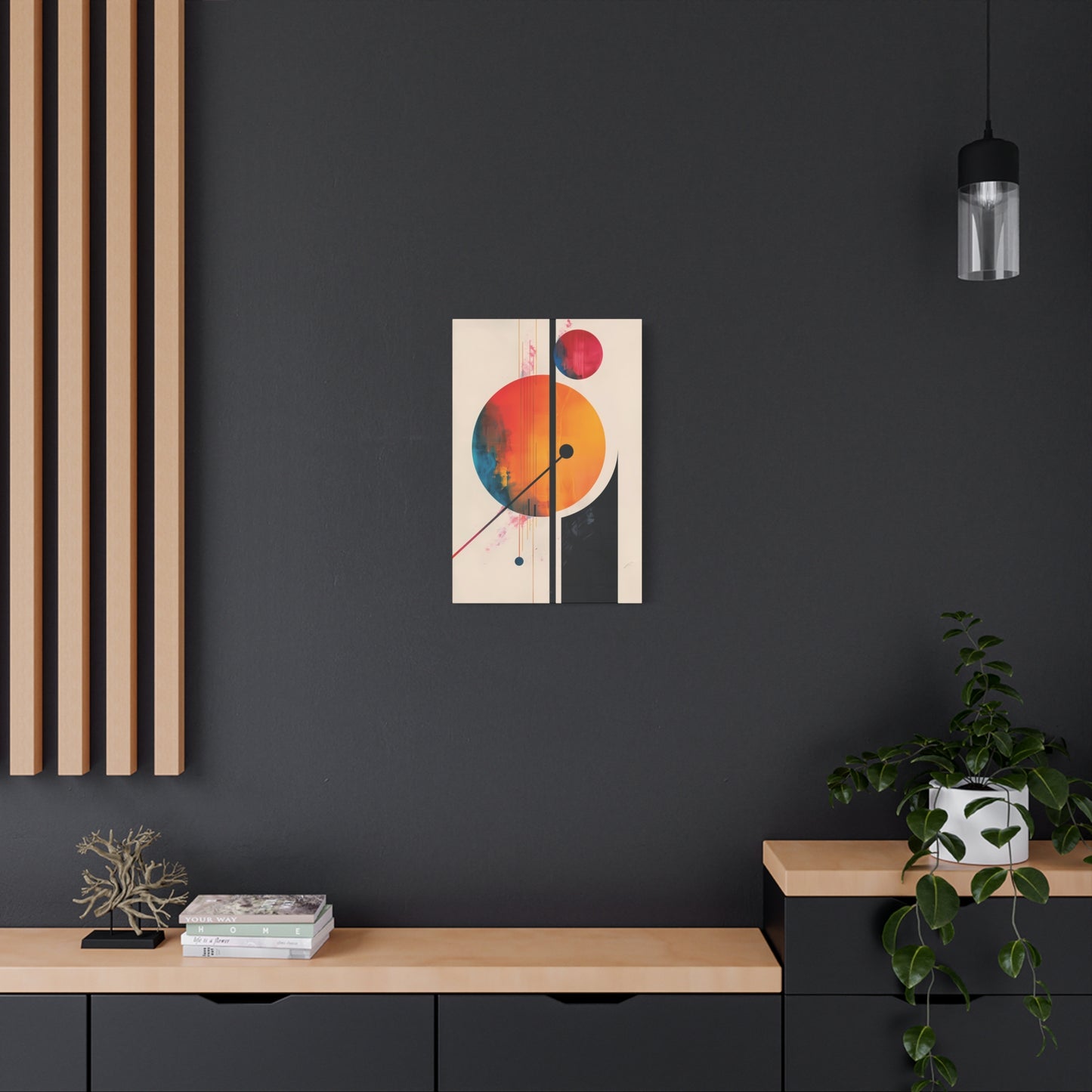 Abstract Geometric Canvas Art — Colorful Retro Sun & Planets Matte Stretched Canvas