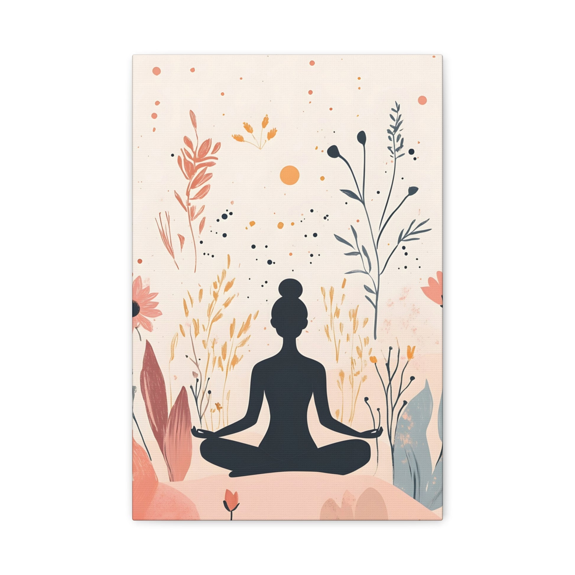 Meditation Silhouette Canvas Art – Boho Floral Yoga Wall Decor