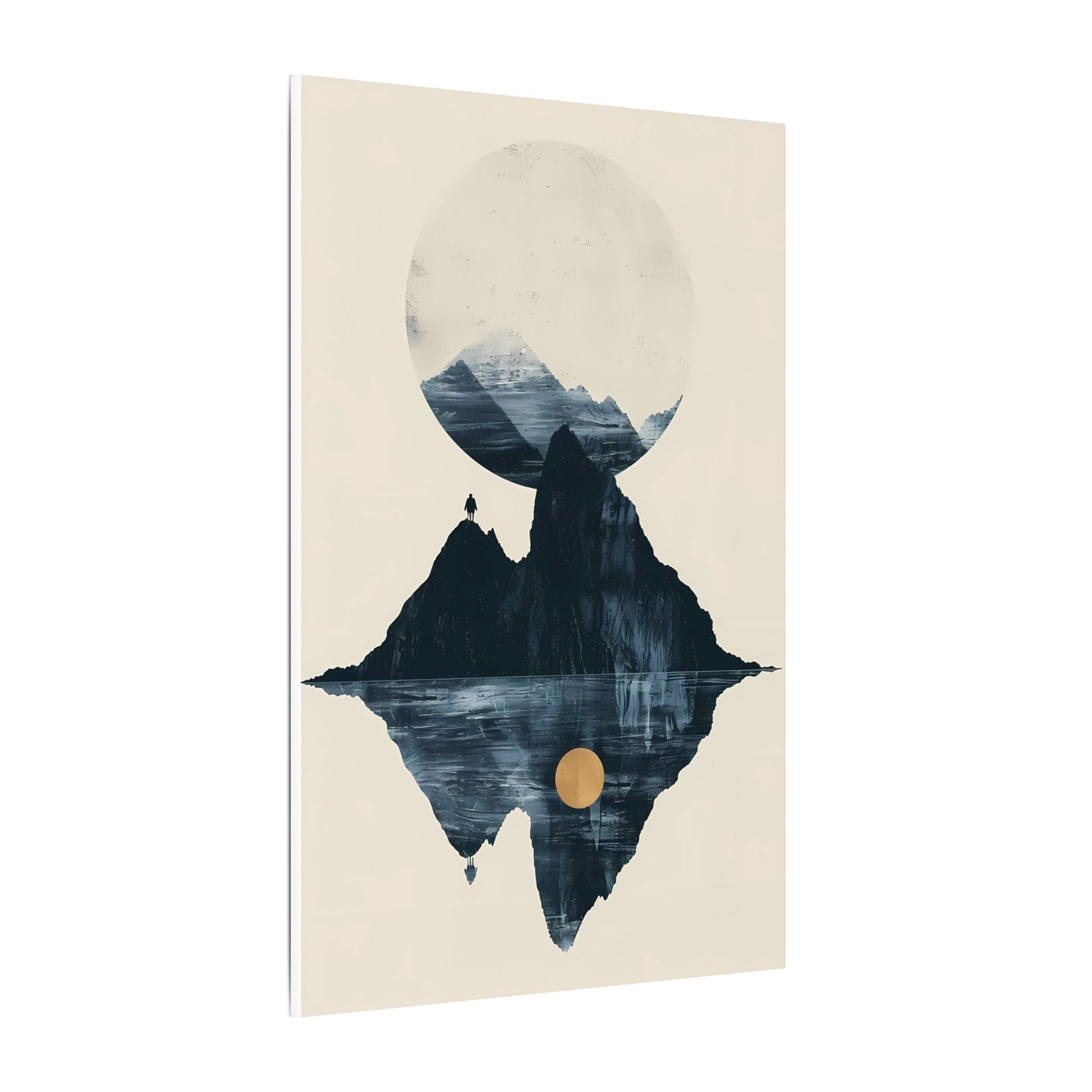 Modern Solitude Canvas Print: Mountain Reflection and Golden Sun