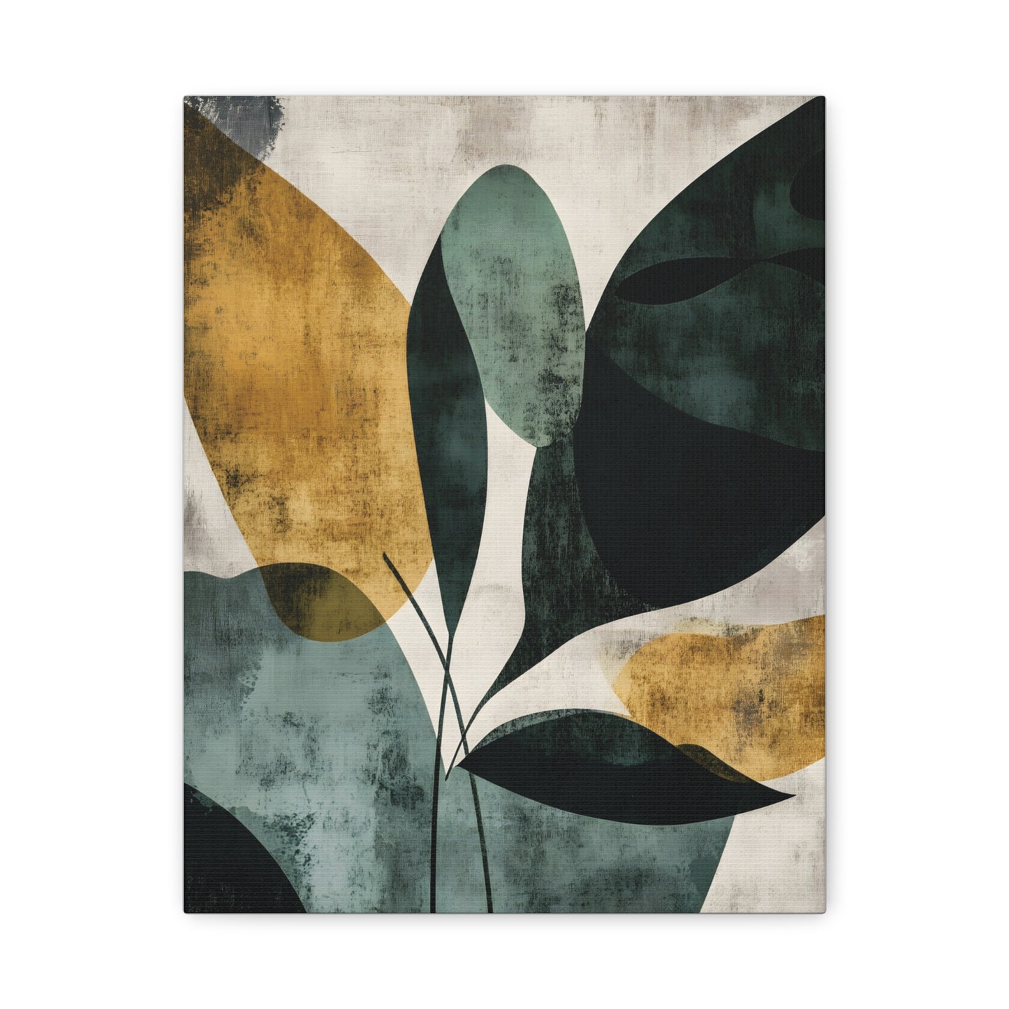Modern Botanical Abstract Wall Art in Teal and Ochre